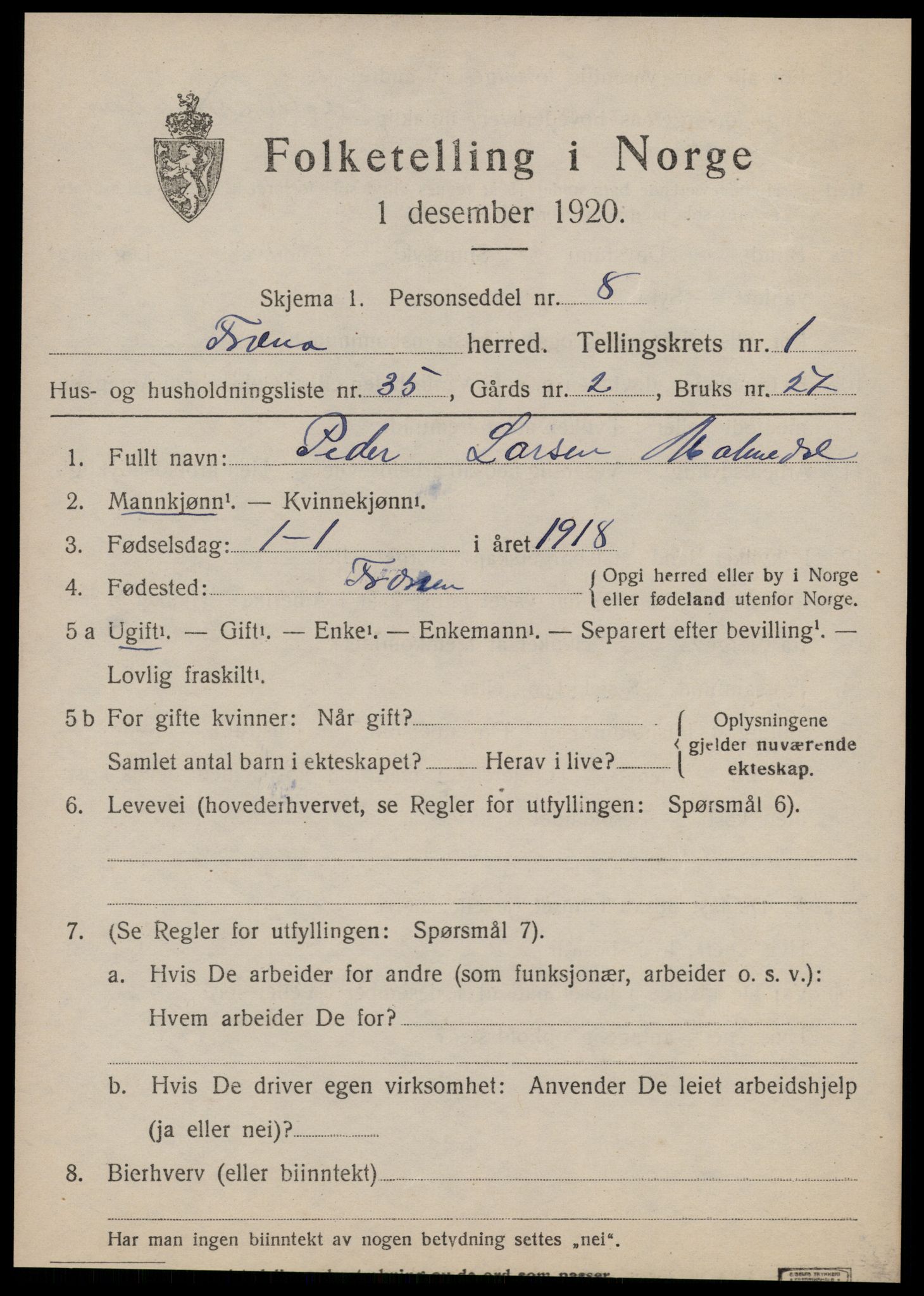 SAT, Folketelling 1920 for 1548 Fræna herred, 1920, s. 1509