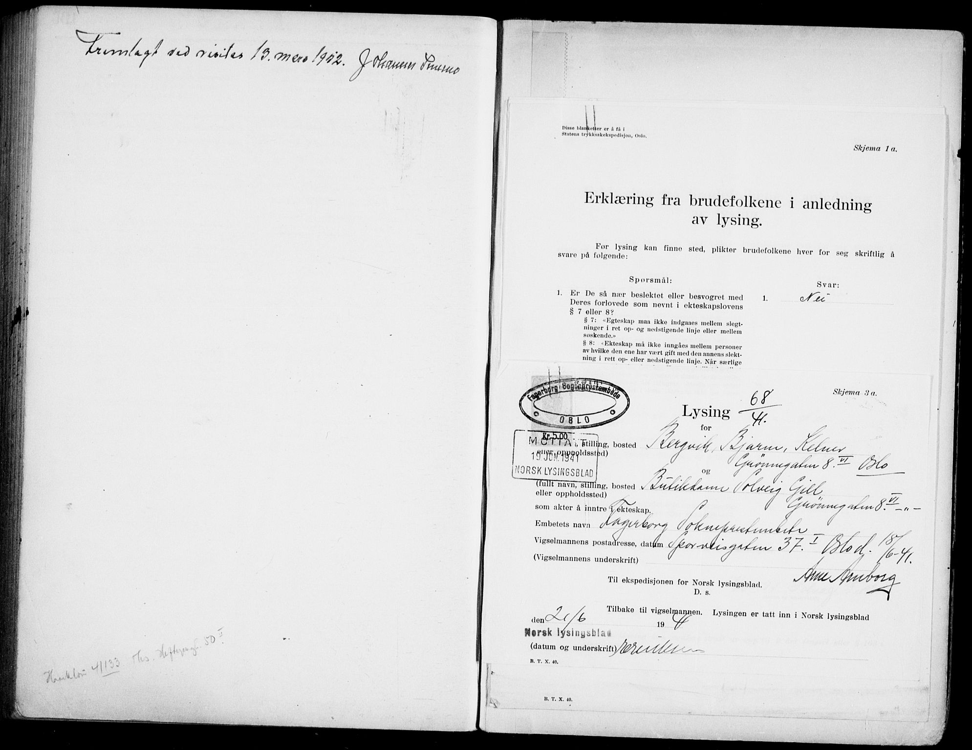 Fagerborg prestekontor Kirkebøker, AV/SAO-A-10844/H/Ha/L0005: Lysningsprotokoll nr. 5, 1937-1943