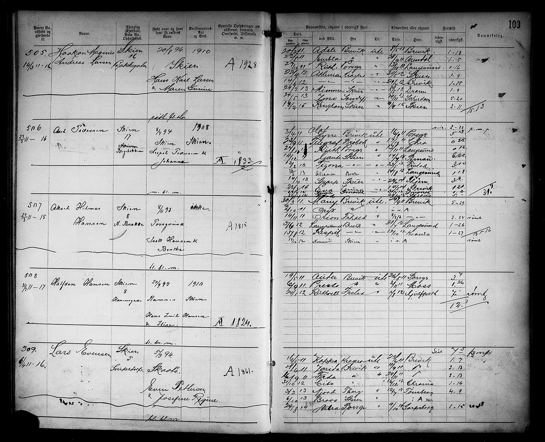 Skien innrulleringskontor, AV/SAKO-A-832/F/Fc/L0006: Annotasjonsrulle, 1899-1911, s. 105