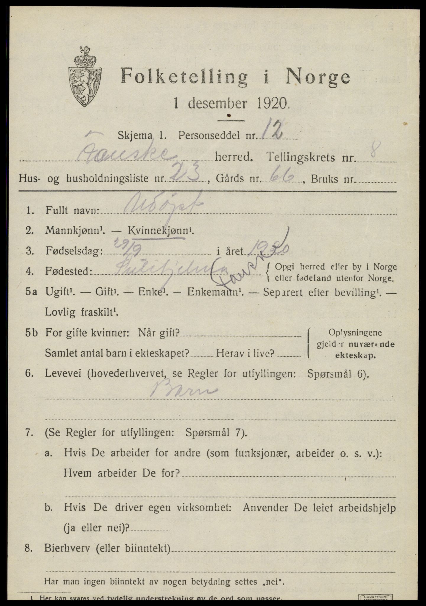 SAT, Folketelling 1920 for 1841 Fauske herred, 1920, s. 6676