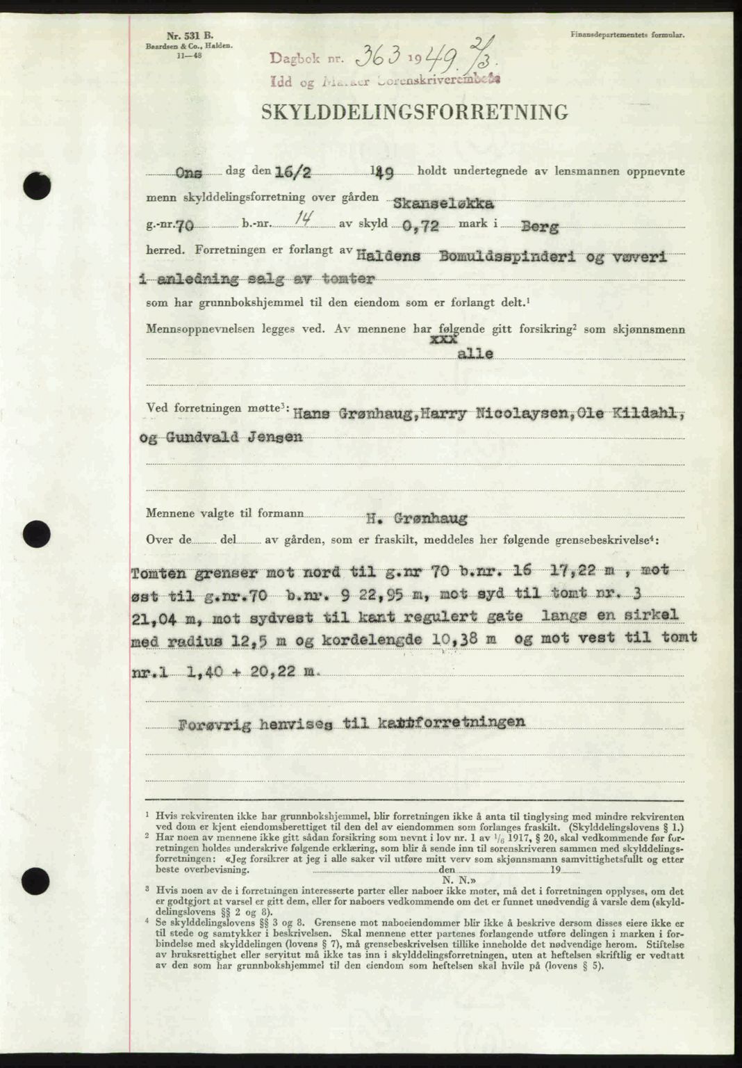 Idd og Marker sorenskriveri, SAO/A-10283/G/Gb/Gbb/L0011: Pantebok nr. A11, 1948-1949, Dagboknr: 363/1949