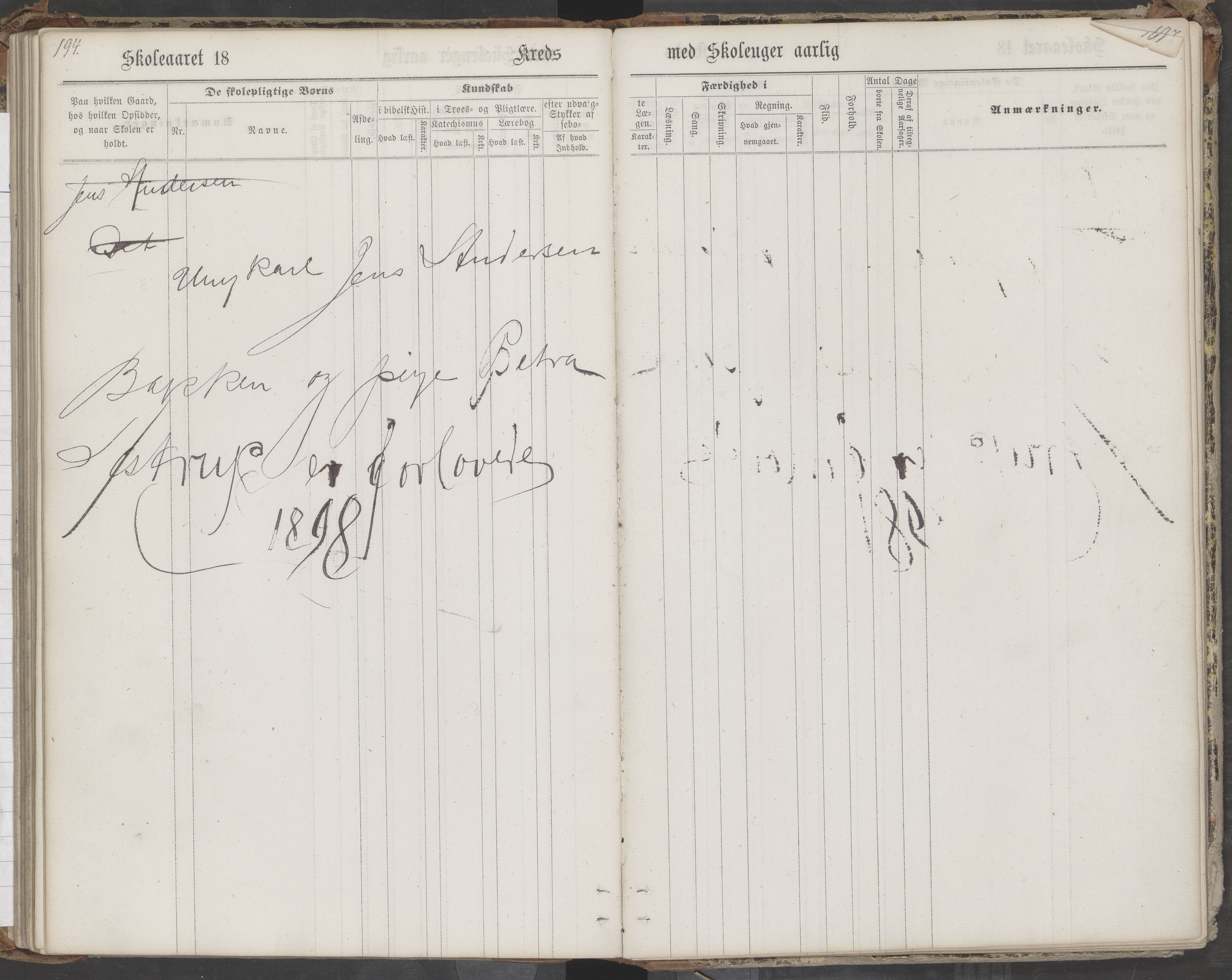 Saltdal kommune. Ymse skolekretser, AIN/K-18400.510.18/442/L0002/0002: Skoleprotokoller / Nordnes, Berghulnes, Junkerdal, 1871-1878