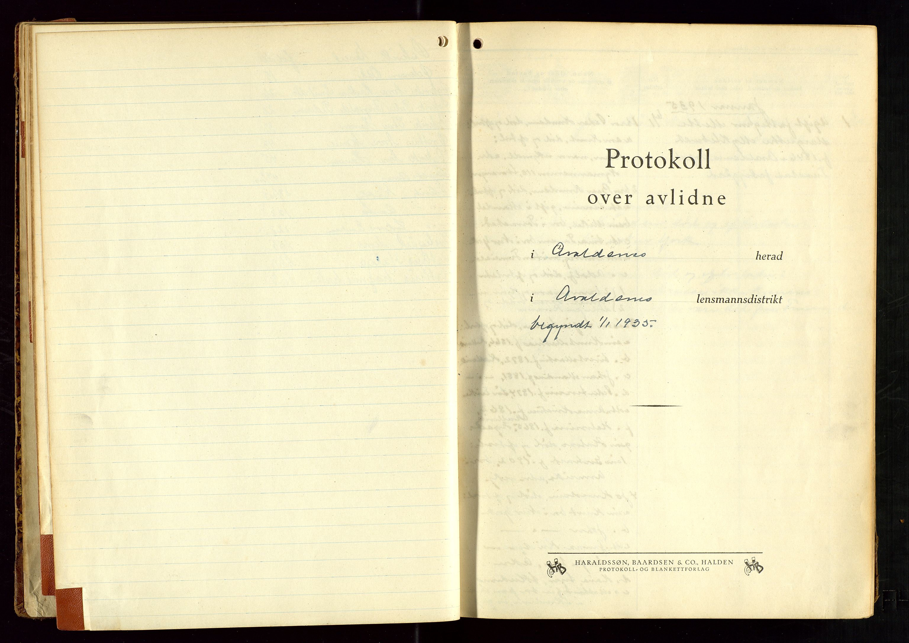 Avaldsnes lensmannskontor, AV/SAST-A-100286/Gga/L0004: "Protokoll over avlidne i Avaldsnes herad i Avaldsnes lensmannsdistrikt", 1935-1944