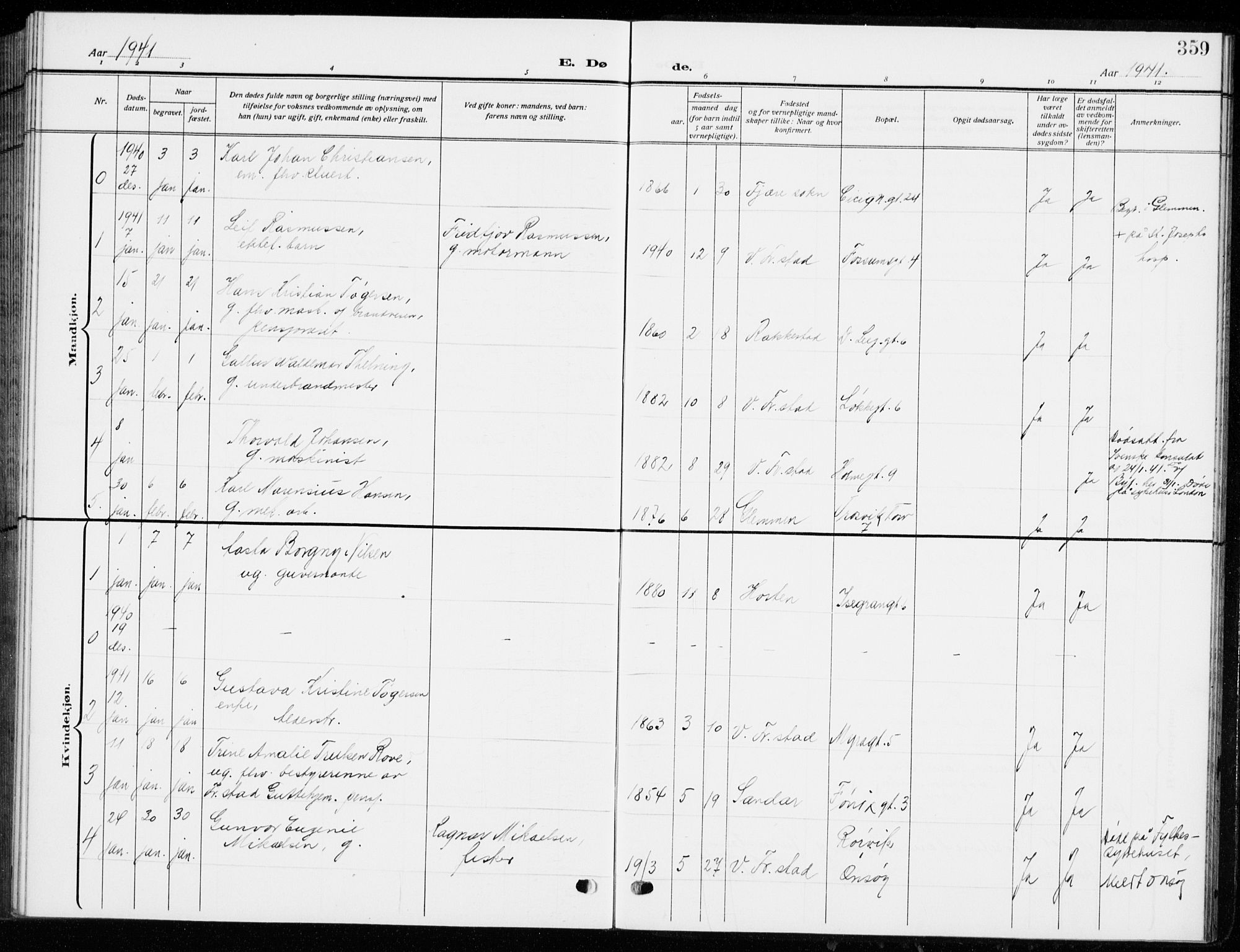 Fredrikstad domkirkes prestekontor Kirkebøker, AV/SAO-A-10906/G/Ga/L0004: Klokkerbok nr. 4, 1910-1944, s. 359