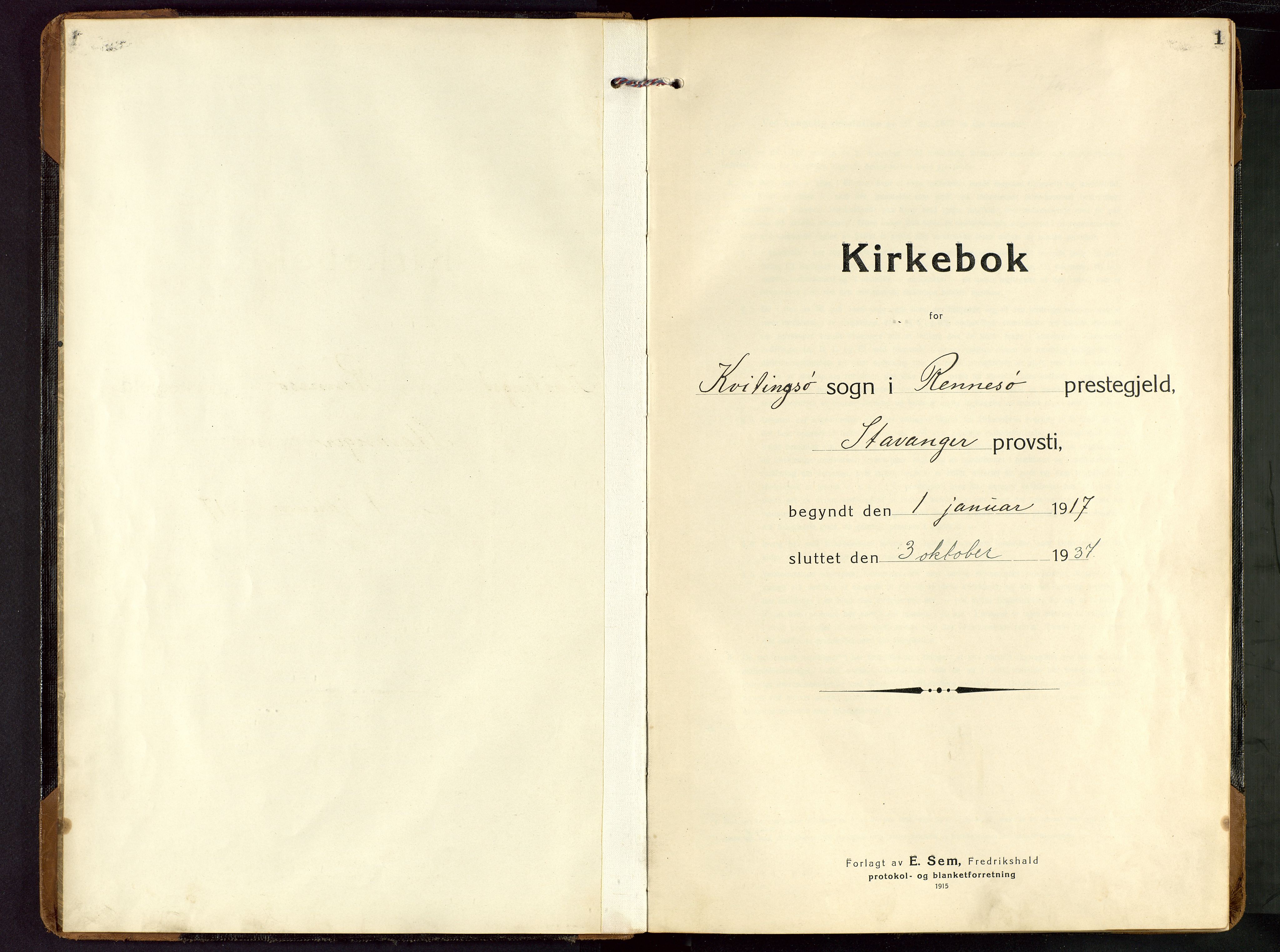 Rennesøy sokneprestkontor, SAST/A -101827/H/Ha/Haa/L0018: Ministerialbok nr. A 18, 1917-1937, s. 1