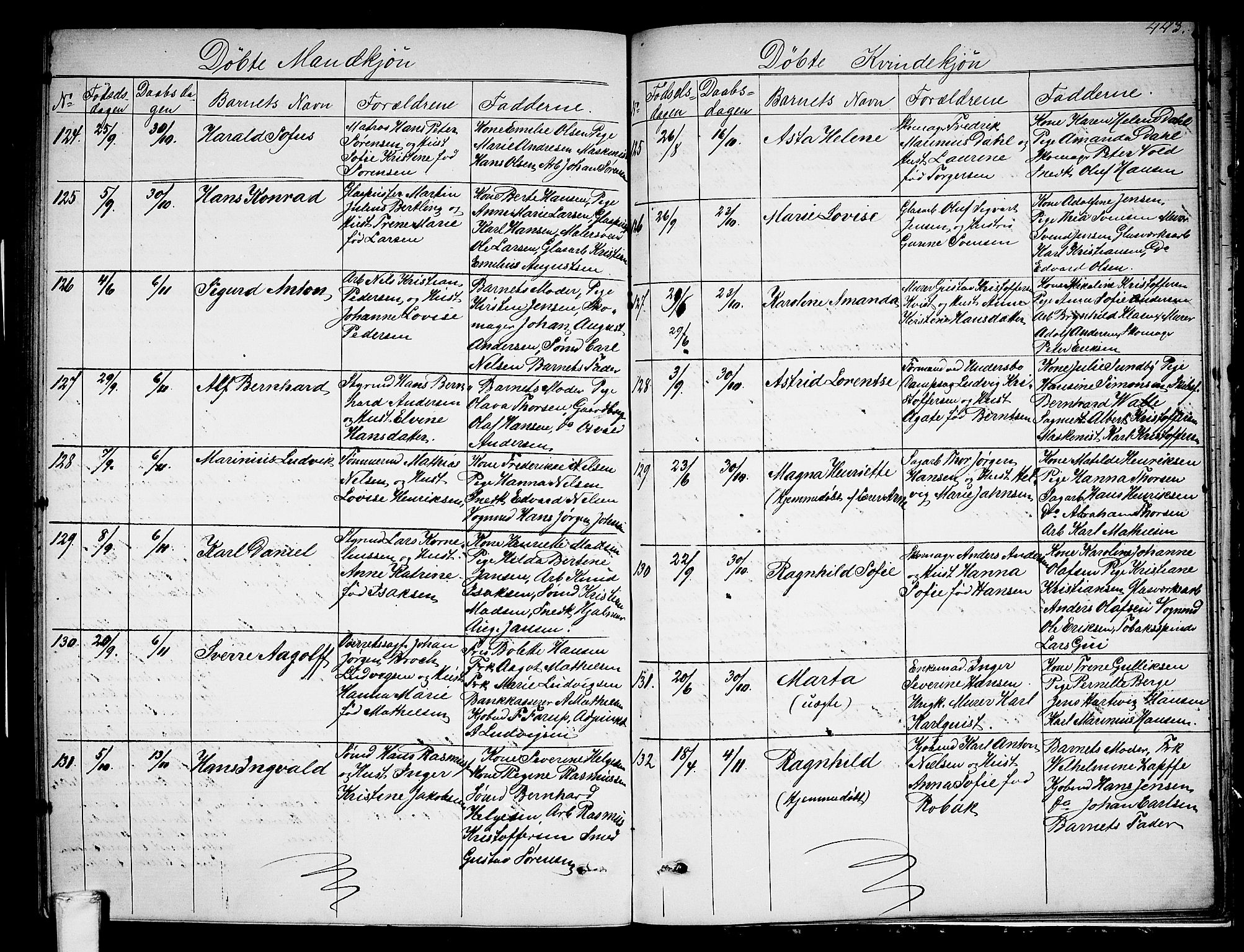 Larvik kirkebøker, AV/SAKO-A-352/G/Ga/L0004: Klokkerbok nr. I 4, 1871-1888, s. 443