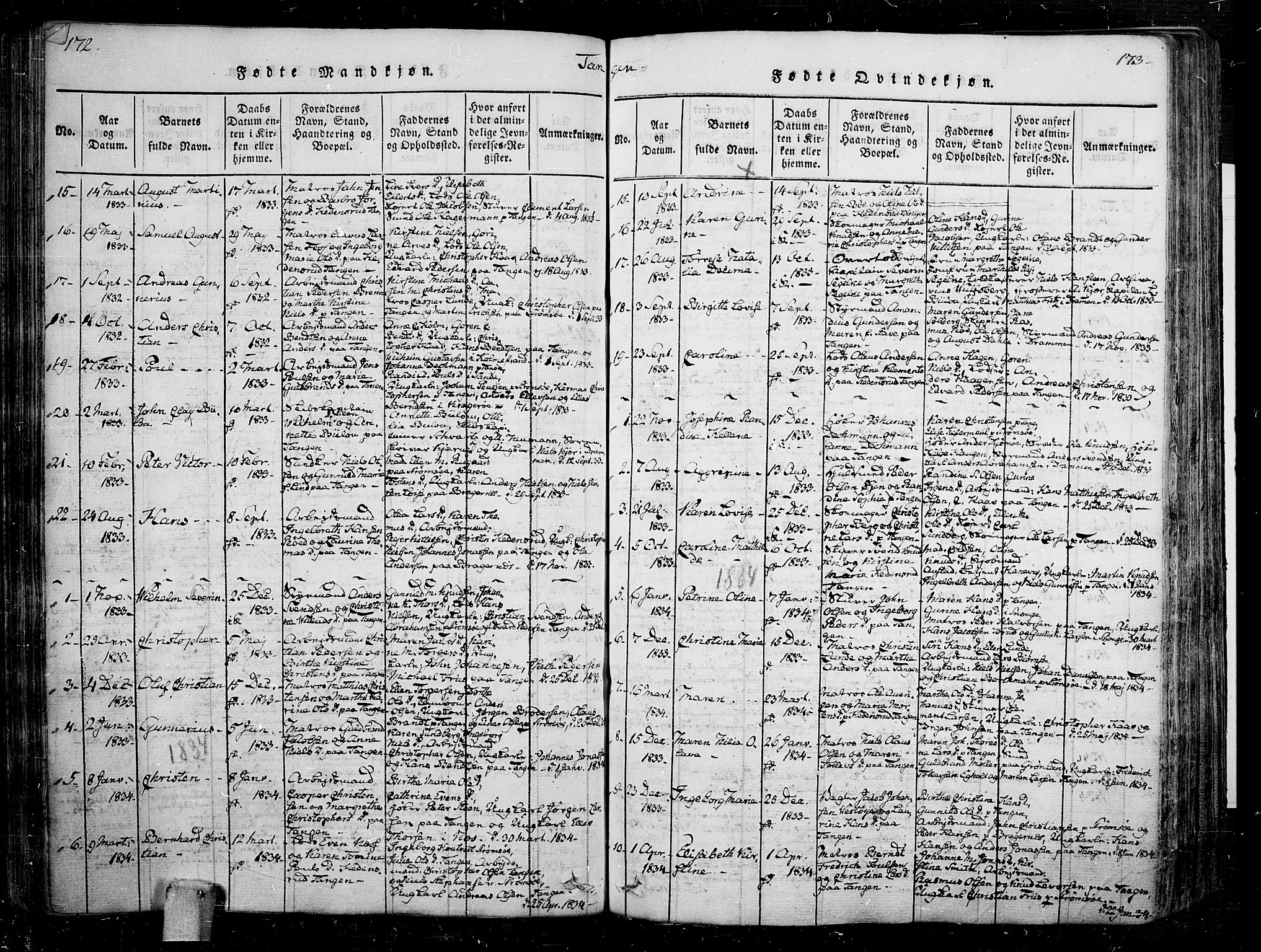 Skoger kirkebøker, SAKO/A-59/F/Fa/L0002: Ministerialbok nr. I 2 /2, 1814-1842, s. 172-173