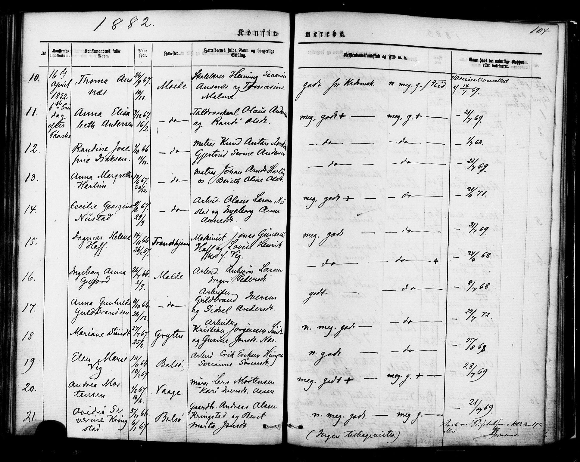 Ministerialprotokoller, klokkerbøker og fødselsregistre - Møre og Romsdal, AV/SAT-A-1454/558/L0691: Ministerialbok nr. 558A05, 1873-1886, s. 104