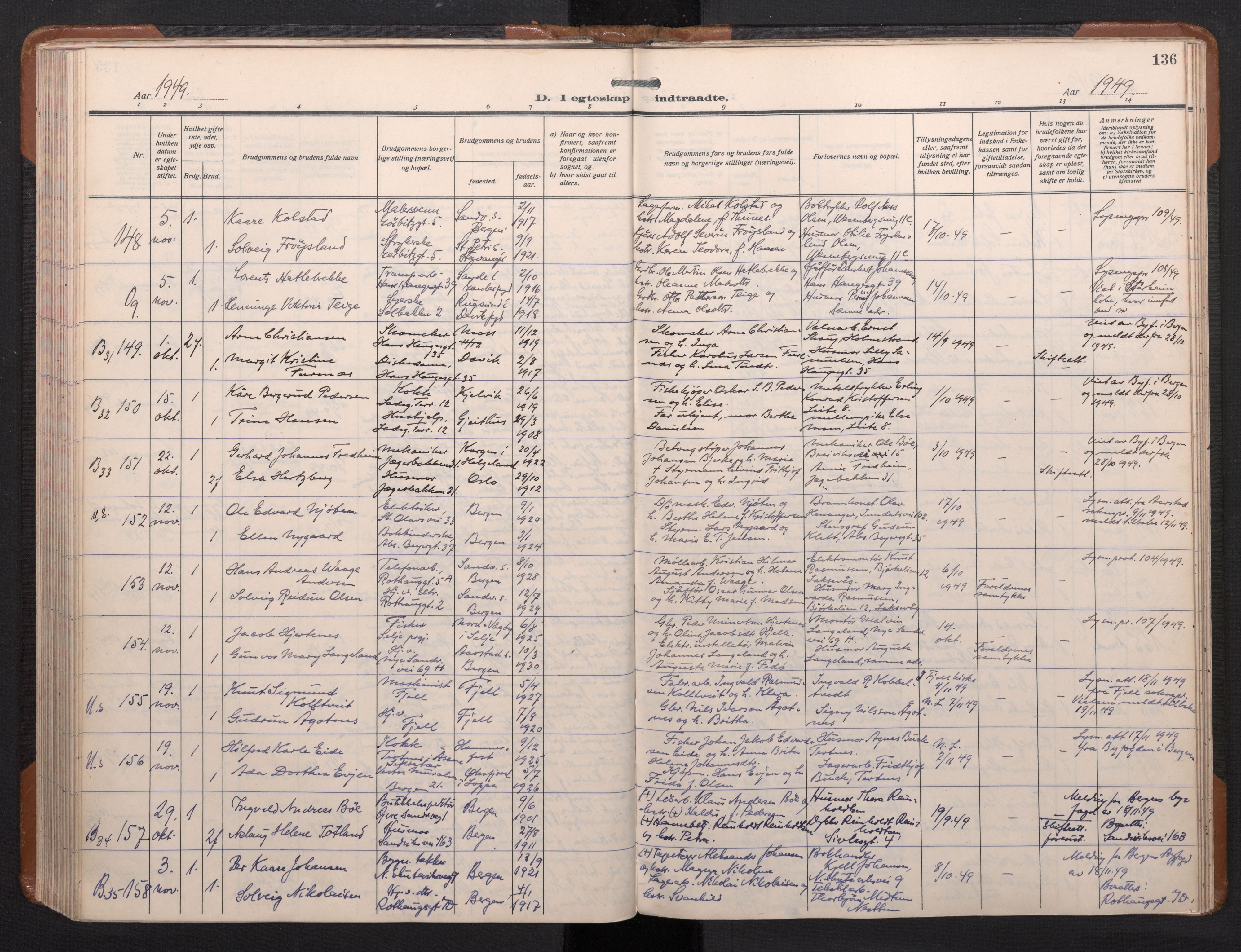 Sandviken Sokneprestembete, AV/SAB-A-77601/H/Ha/L0017: Ministerialbok nr. D 4, 1940-1954, s. 136