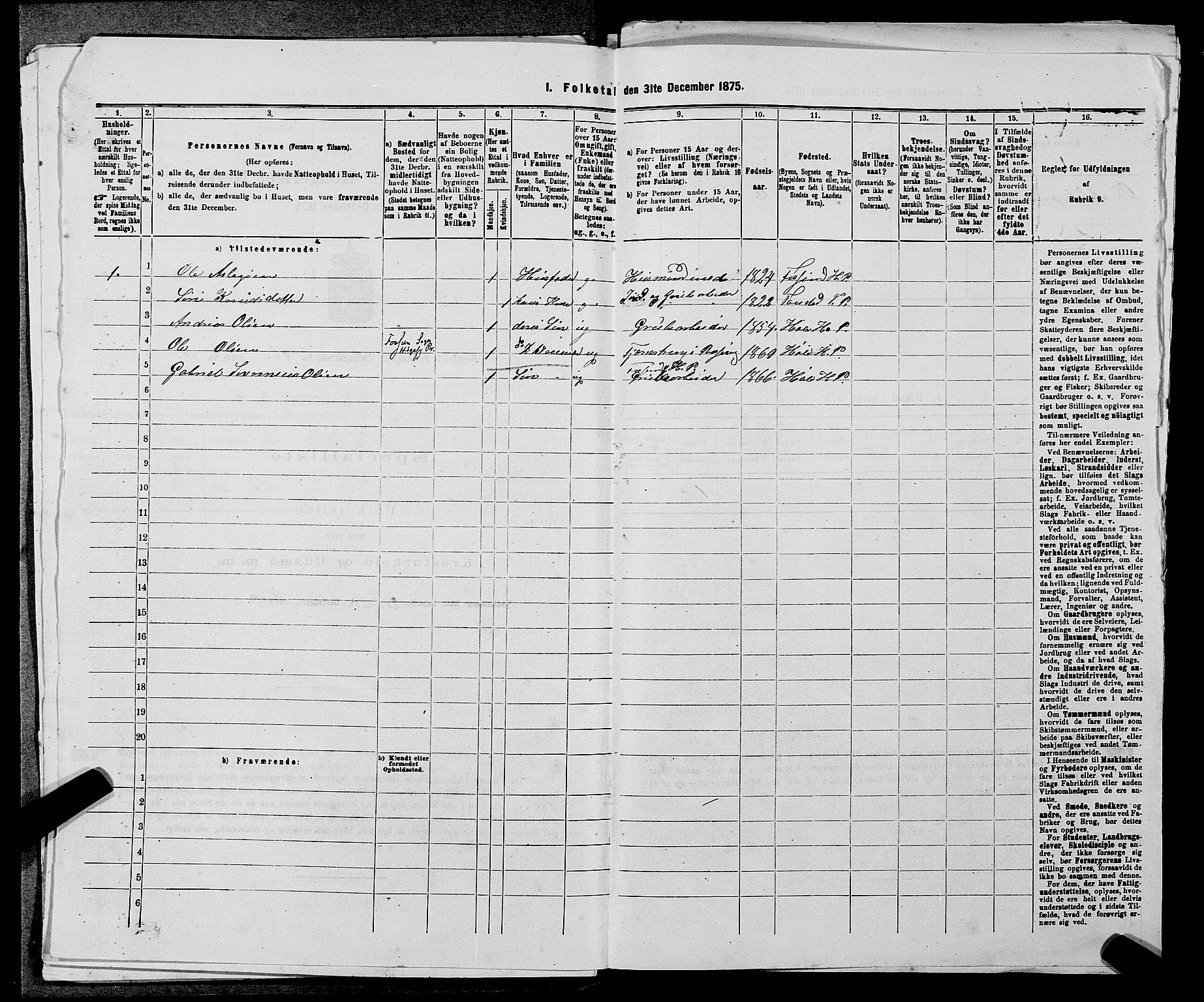 SAST, Folketelling 1875 for 1128P Høgsfjord prestegjeld, 1875, s. 737