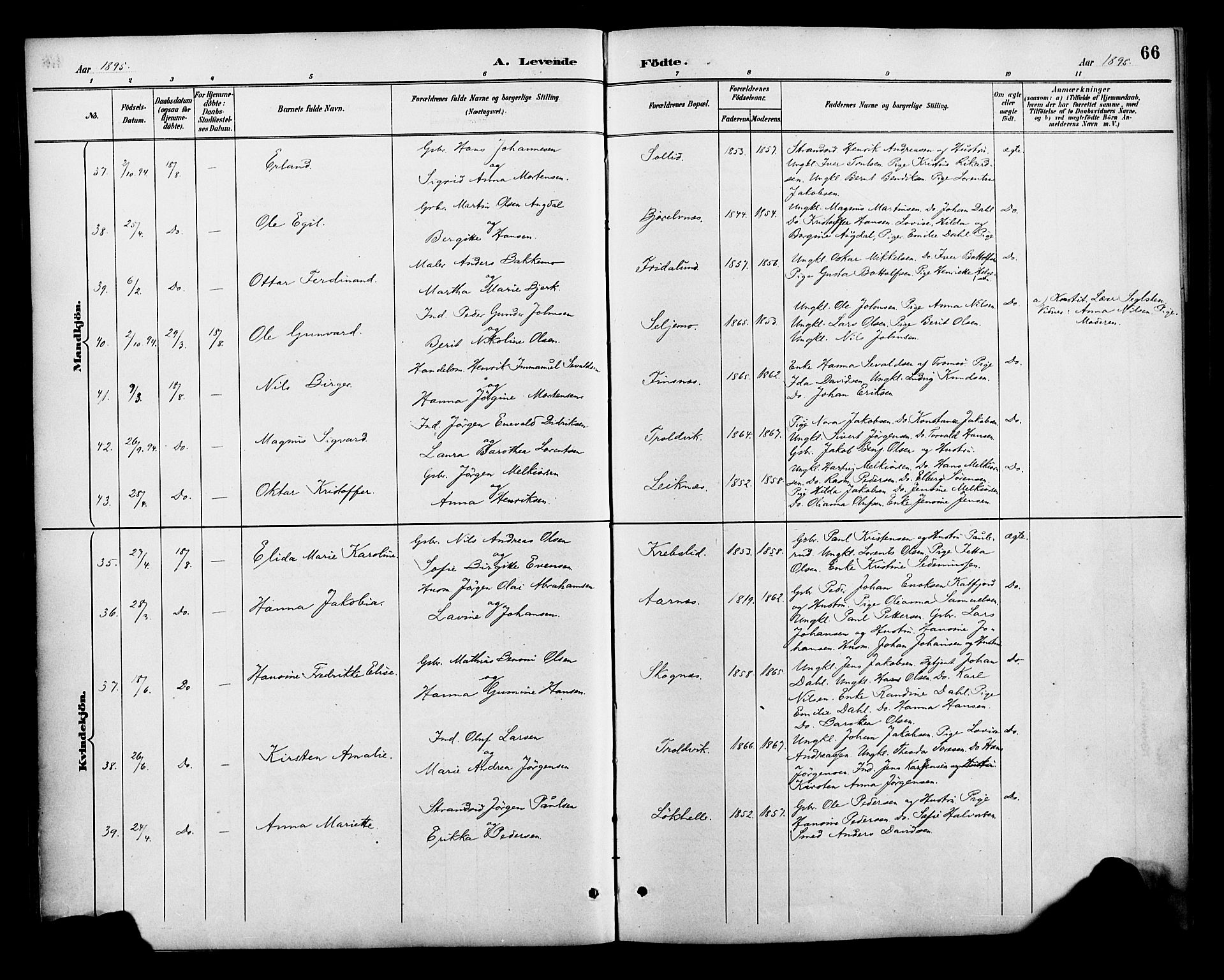 Lenvik sokneprestembete, AV/SATØ-S-1310/H/Ha/Haa/L0013kirke: Ministerialbok nr. 13, 1890-1898, s. 66