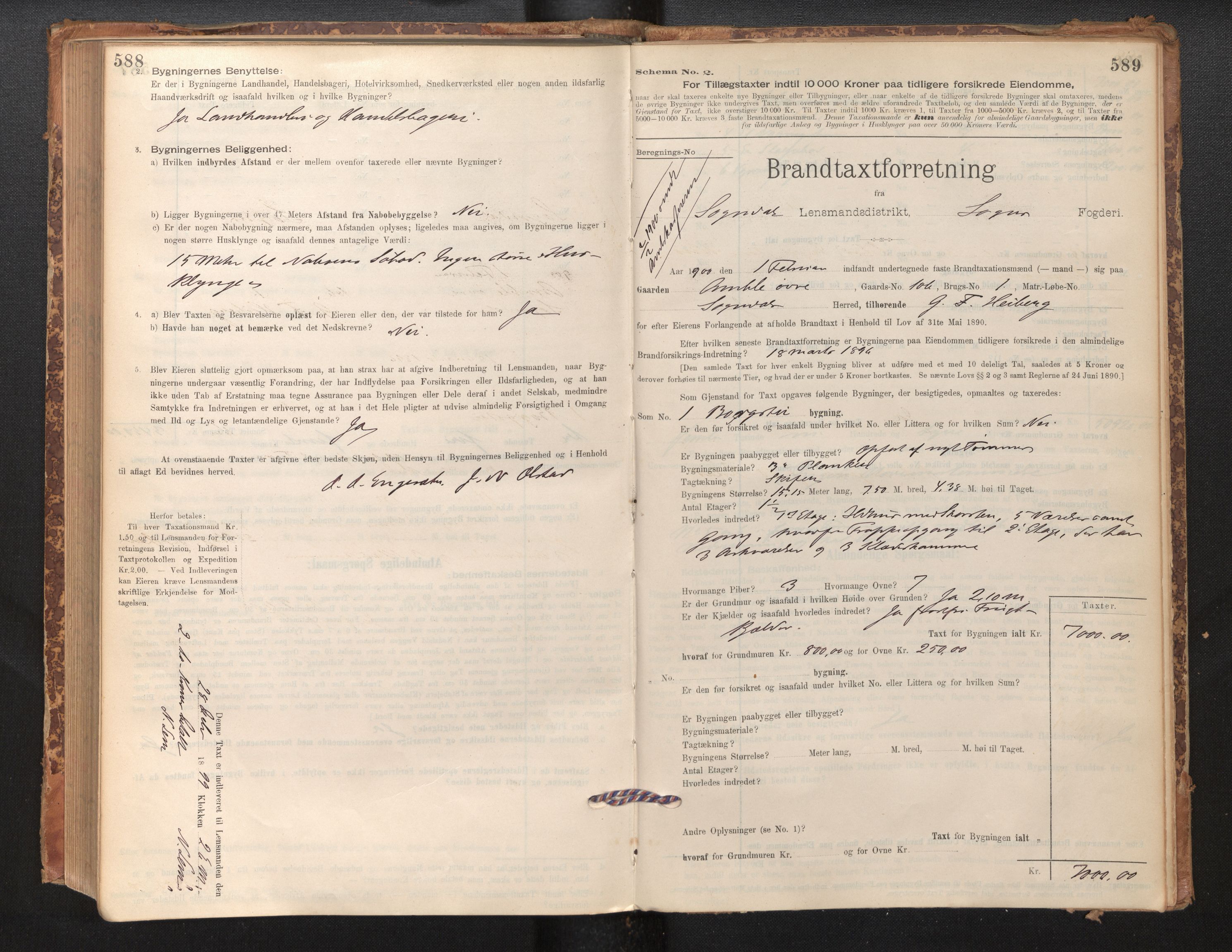 Lensmannen i Sogndal, AV/SAB-A-29901/0012/L0008: Branntakstprotokoll, skjematakst, 1895-1906, s. 588-589