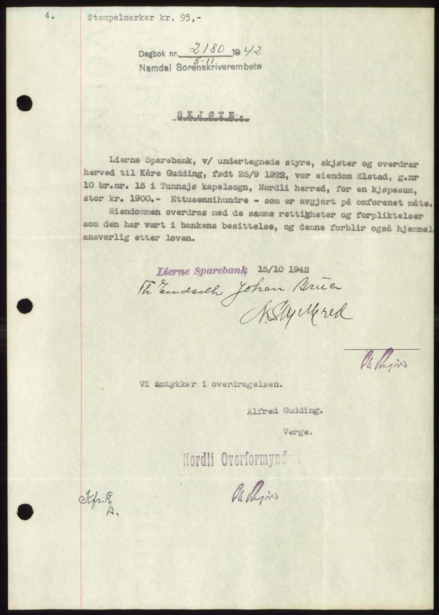 Namdal sorenskriveri, SAT/A-4133/1/2/2C: Pantebok nr. -, 1942-1943, Dagboknr: 2180/1942