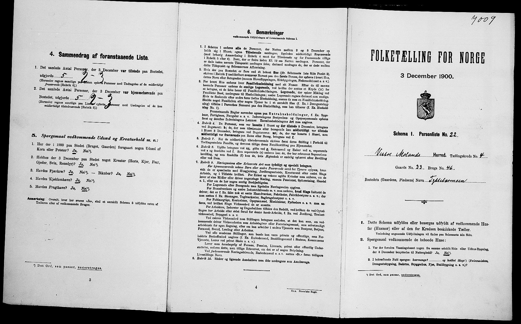 SAK, Folketelling 1900 for 0926 Vestre Moland herred, 1900, s. 448