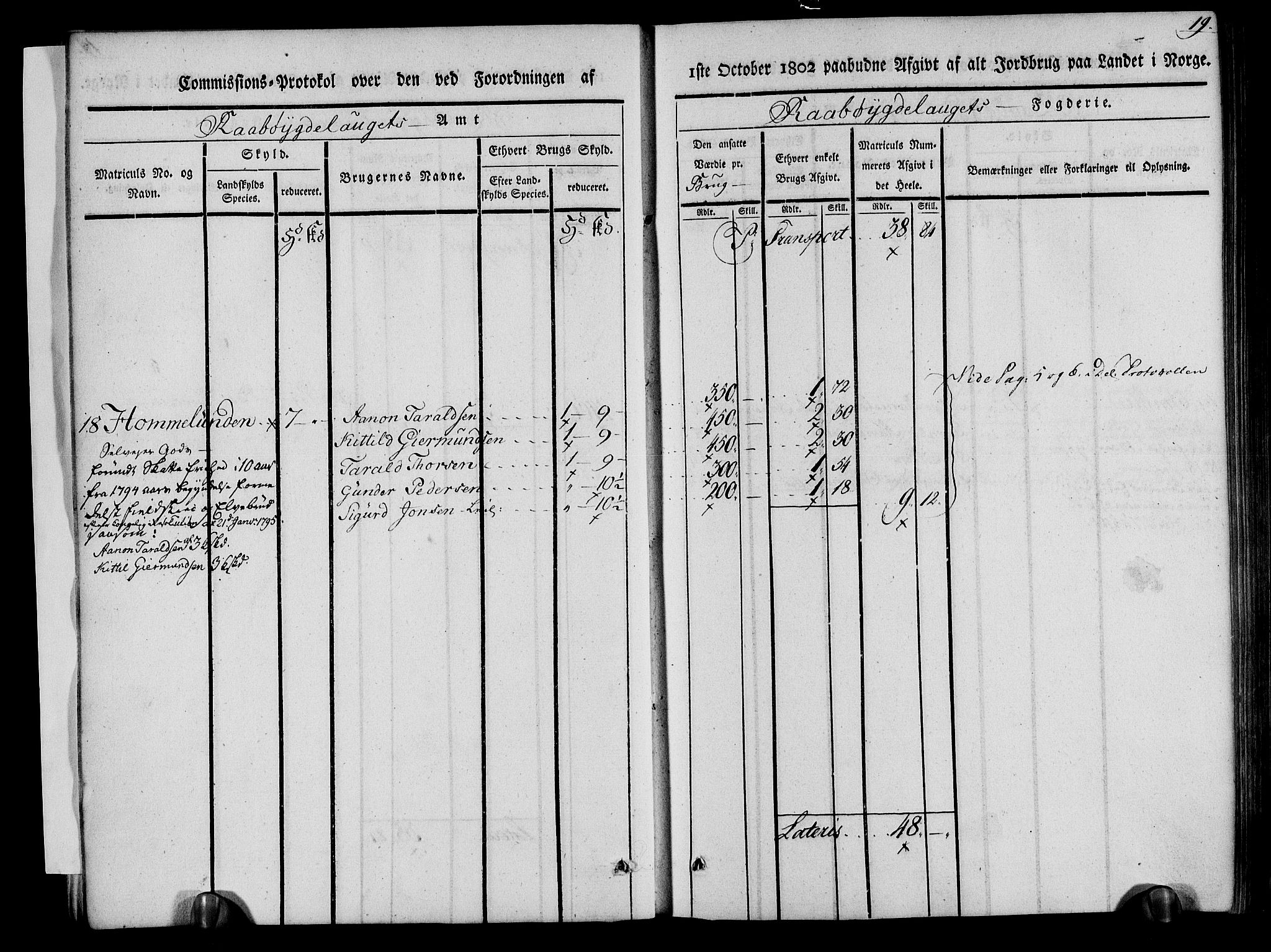 Rentekammeret inntil 1814, Realistisk ordnet avdeling, AV/RA-EA-4070/N/Ne/Nea/L0084: Råbyggelag fogderi. Kommisjonsprotokoll for Vestre Råbyggelagets sorenskriveri, 1803, s. 20