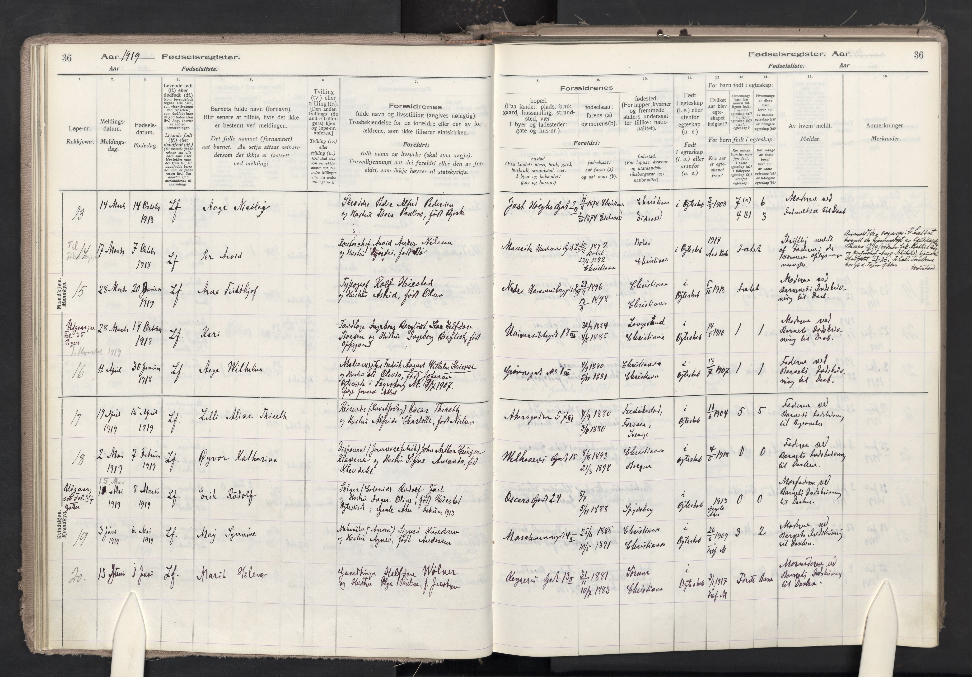 Trefoldighet prestekontor Kirkebøker, AV/SAO-A-10882/J/Ja/L0001: Fødselsregister nr. 1, 1916-1931, s. 36