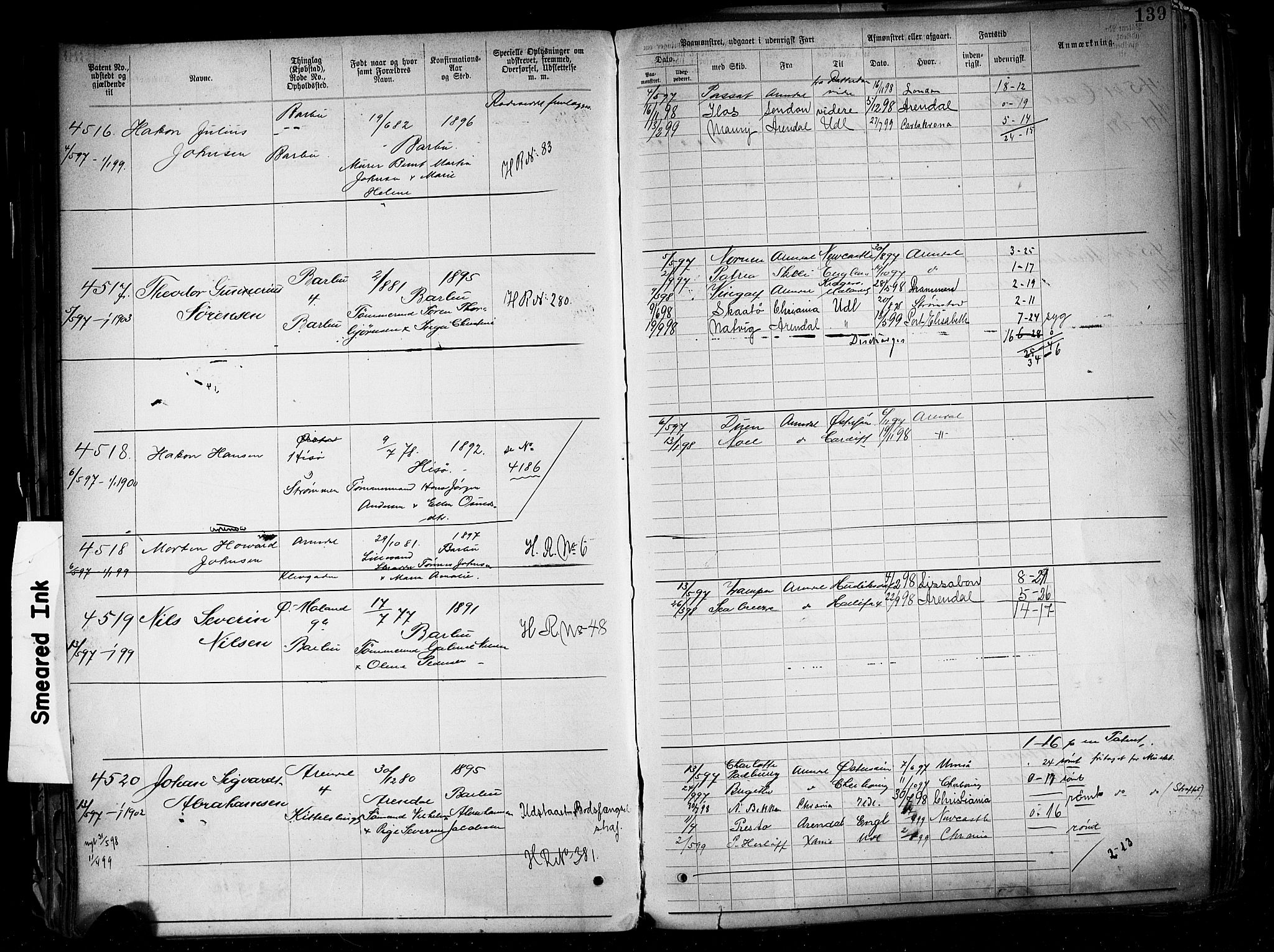 Arendal mønstringskrets, AV/SAK-2031-0012/F/Fa/L0004: Annotasjonsrulle nr 3828-4715 og nr 1-1296, S-4, 1892-1918, s. 145