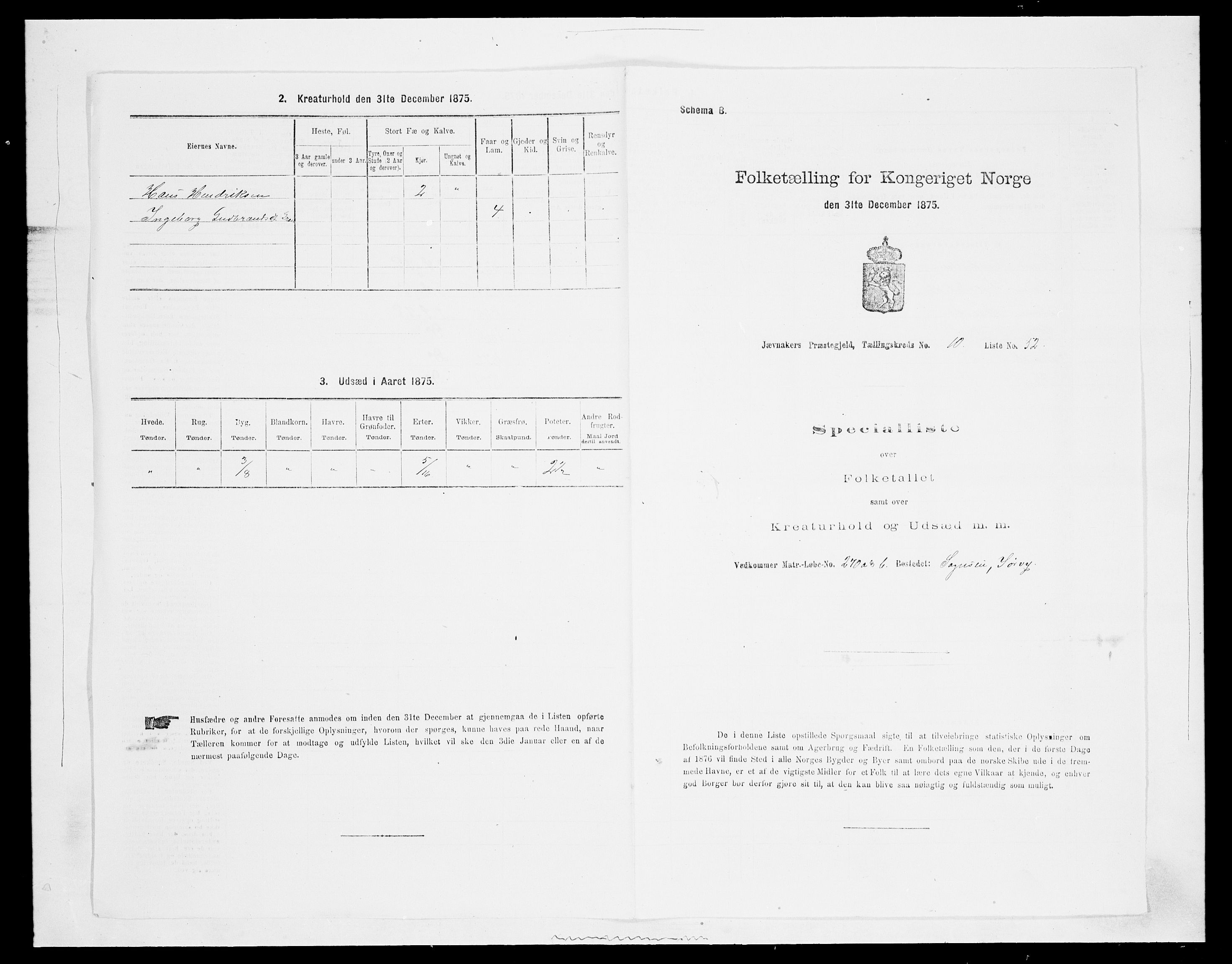 SAH, Folketelling 1875 for 0532P Jevnaker prestegjeld, 1875, s. 1809