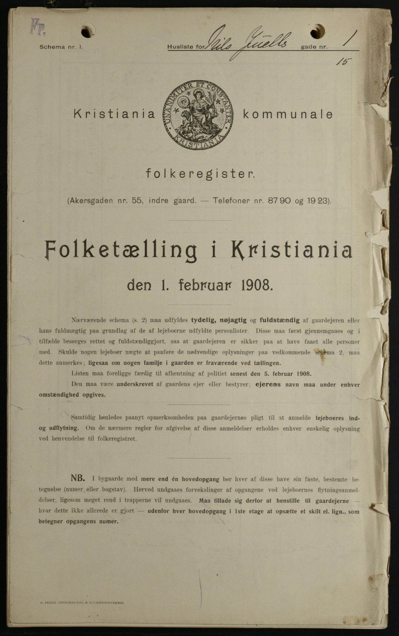 OBA, Kommunal folketelling 1.2.1908 for Kristiania kjøpstad, 1908, s. 62867