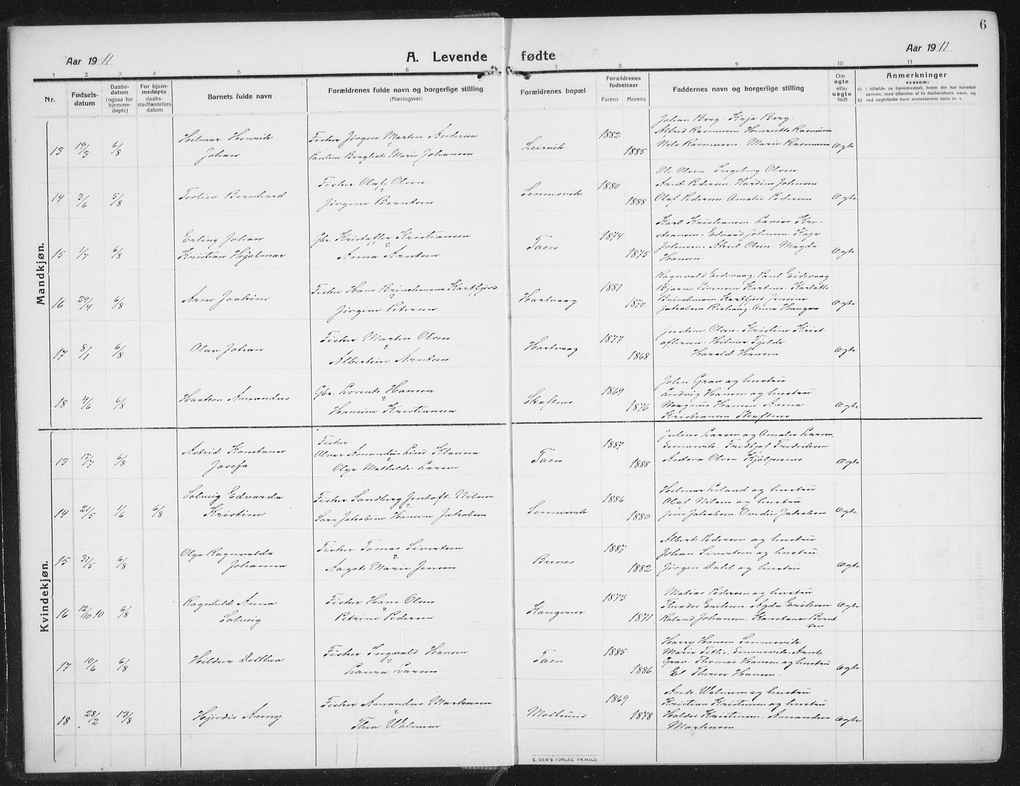 Ministerialprotokoller, klokkerbøker og fødselsregistre - Nordland, SAT/A-1459/882/L1183: Klokkerbok nr. 882C01, 1911-1938, s. 6