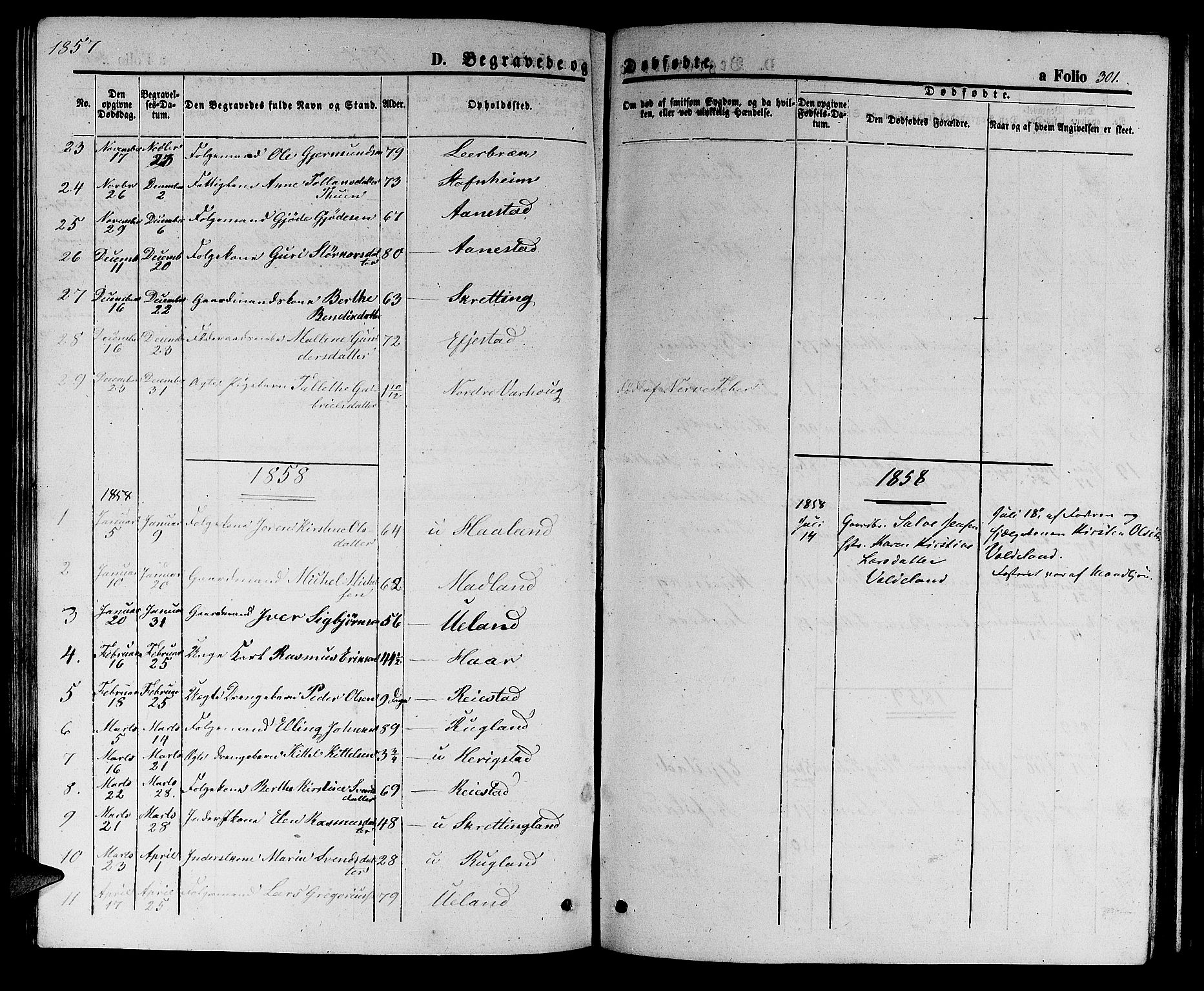 Hå sokneprestkontor, AV/SAST-A-101801/001/30BB/L0002: Klokkerbok nr. B 2, 1854-1883, s. 301