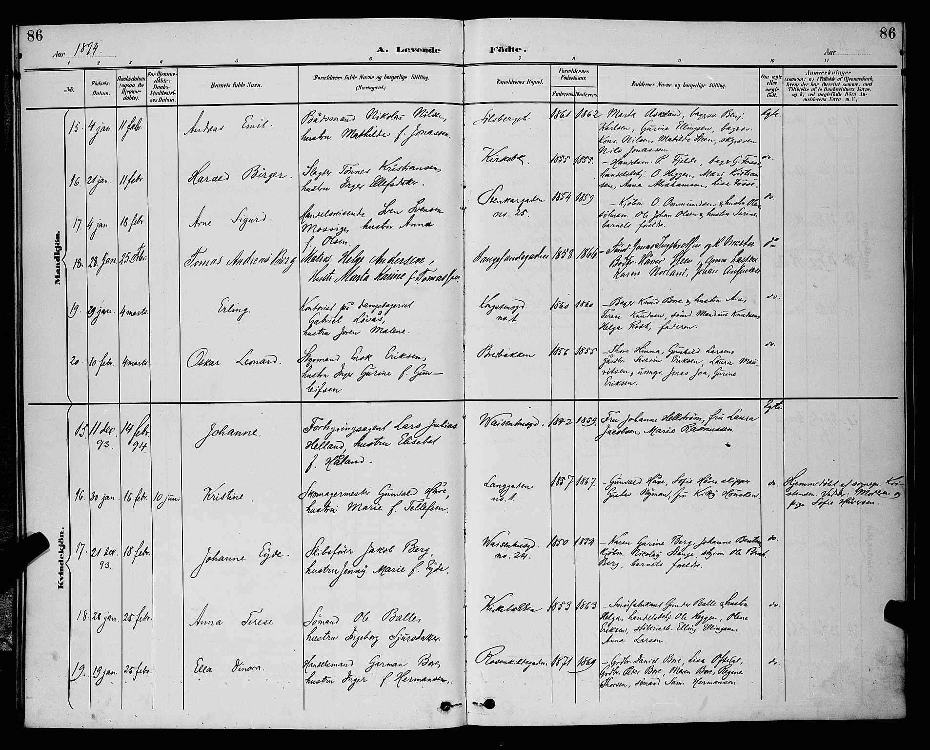 St. Petri sokneprestkontor, AV/SAST-A-101813/001/30/30BB/L0006: Klokkerbok nr. B 6, 1890-1897, s. 86