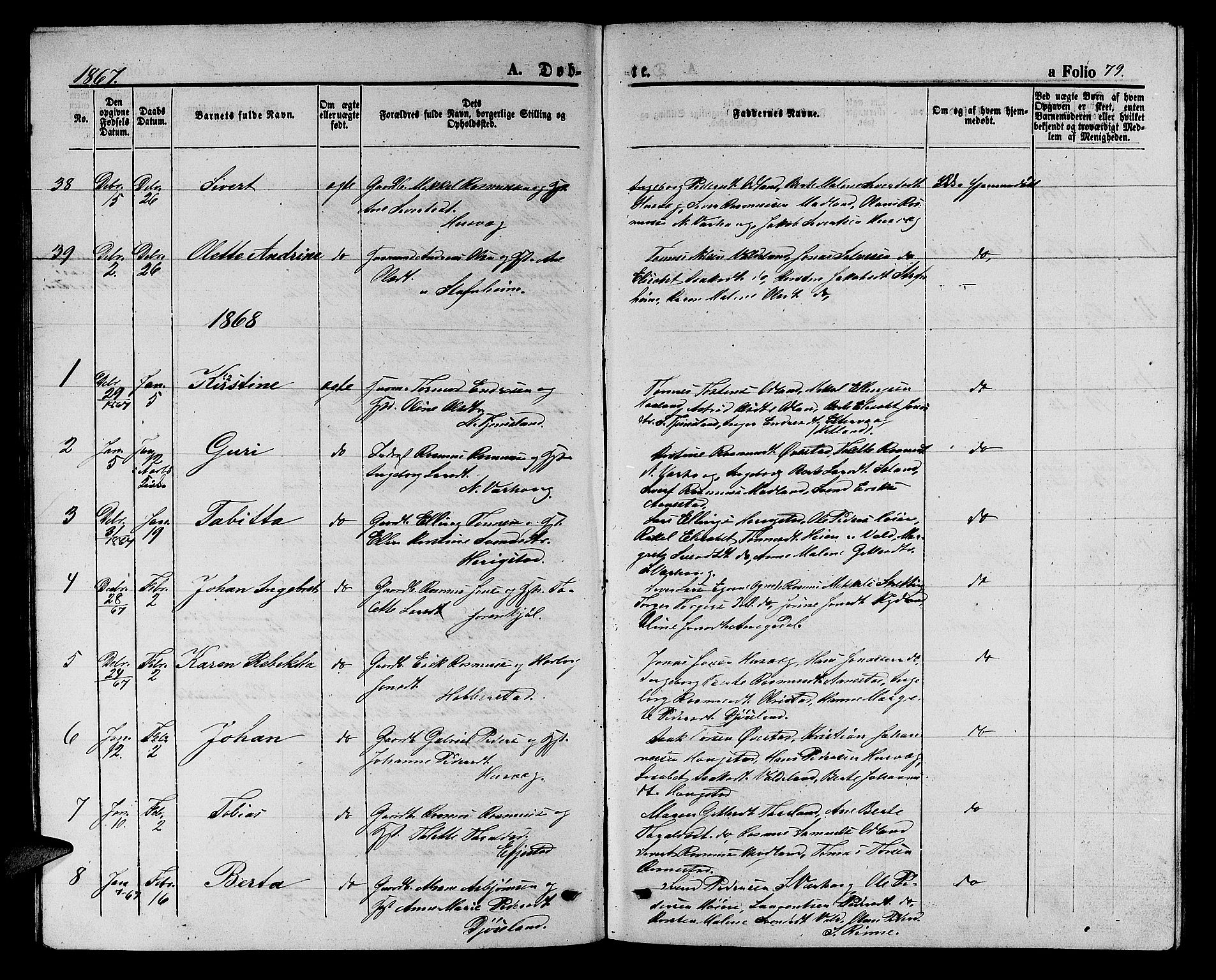 Hå sokneprestkontor, AV/SAST-A-101801/001/30BB/L0002: Klokkerbok nr. B 2, 1854-1883, s. 79