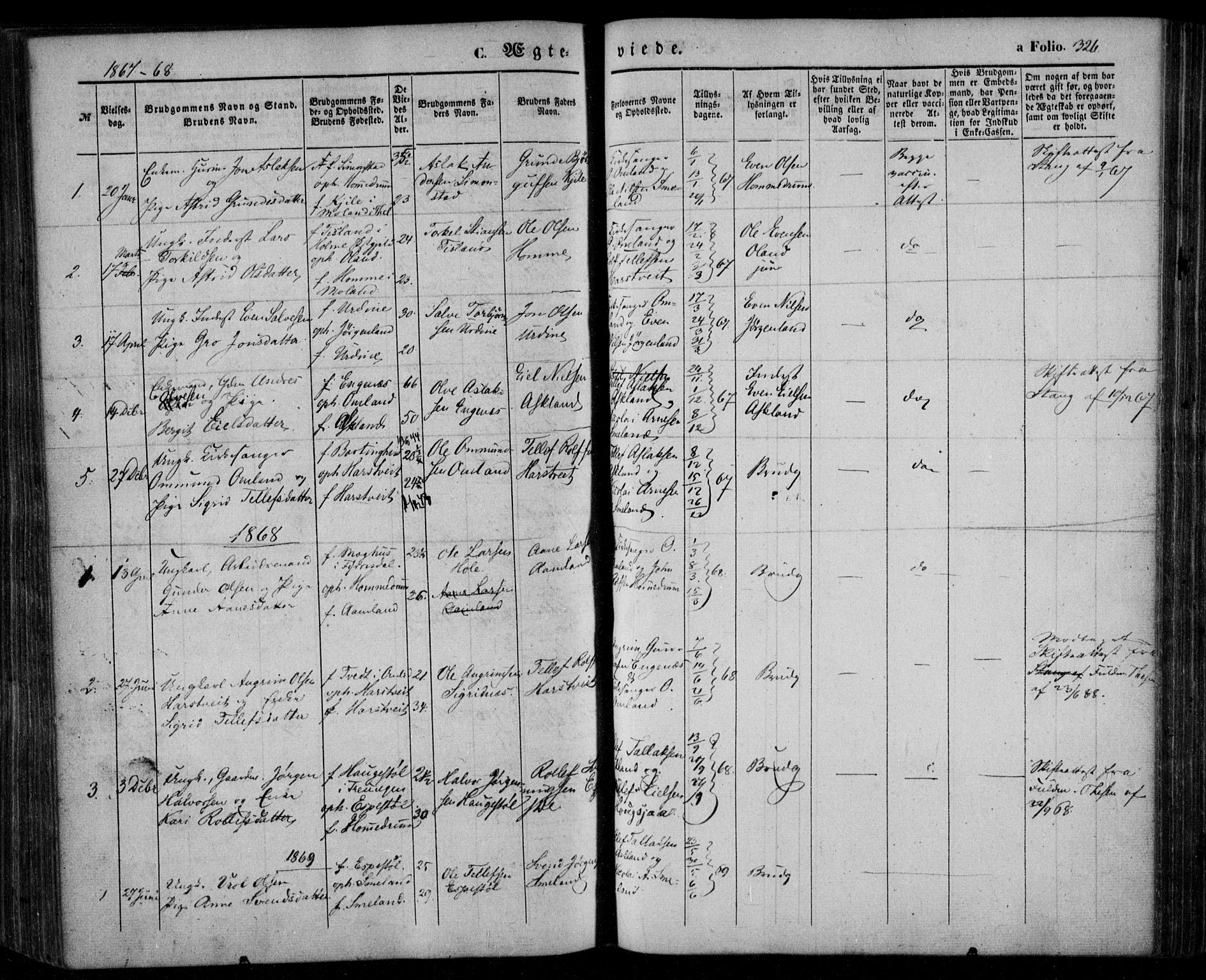 Åmli sokneprestkontor, AV/SAK-1111-0050/F/Fa/Fac/L0008: Ministerialbok nr. A 8, 1852-1869, s. 326