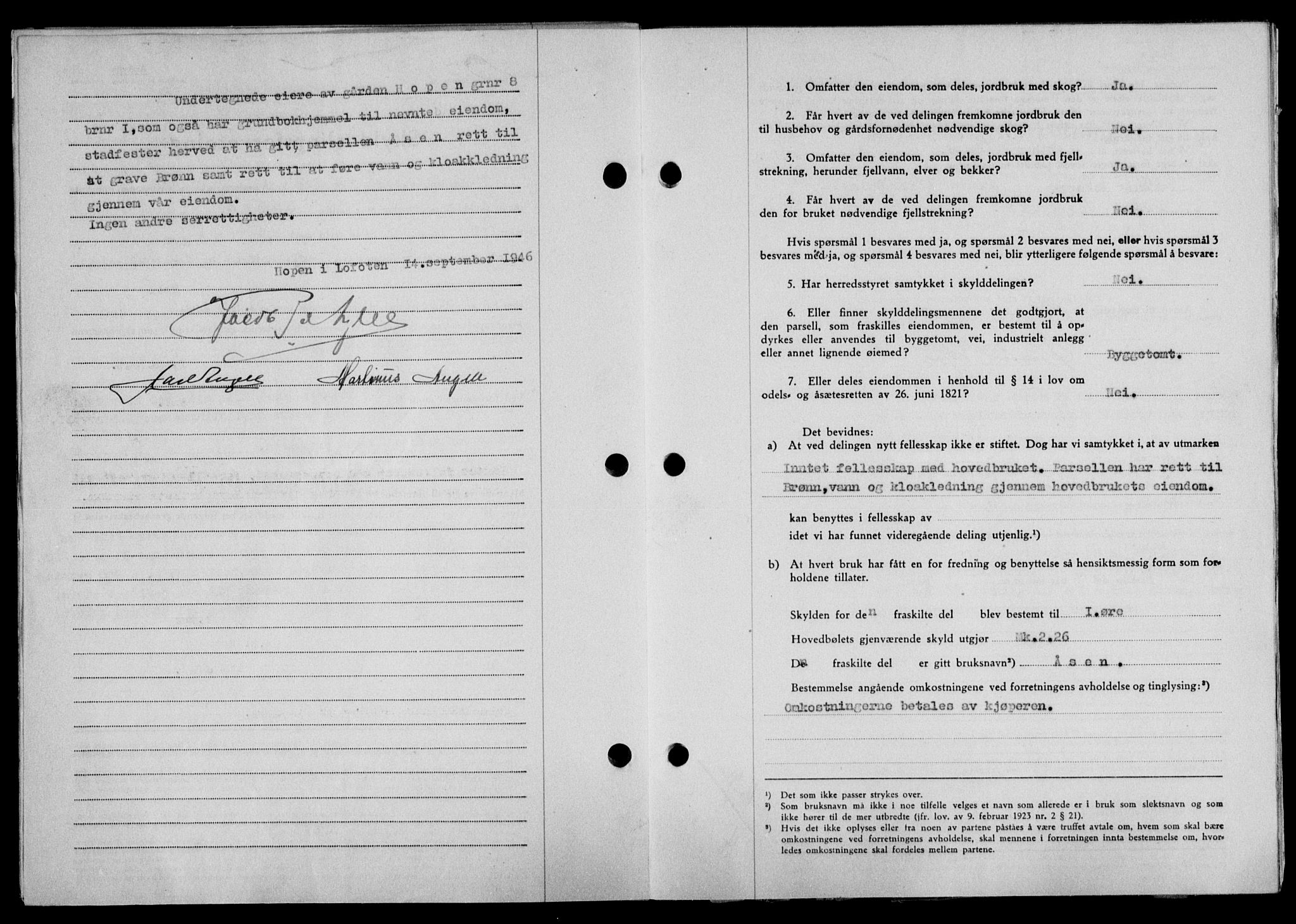 Lofoten sorenskriveri, SAT/A-0017/1/2/2C/L0014a: Pantebok nr. 14a, 1946-1946, Dagboknr: 1304/1946