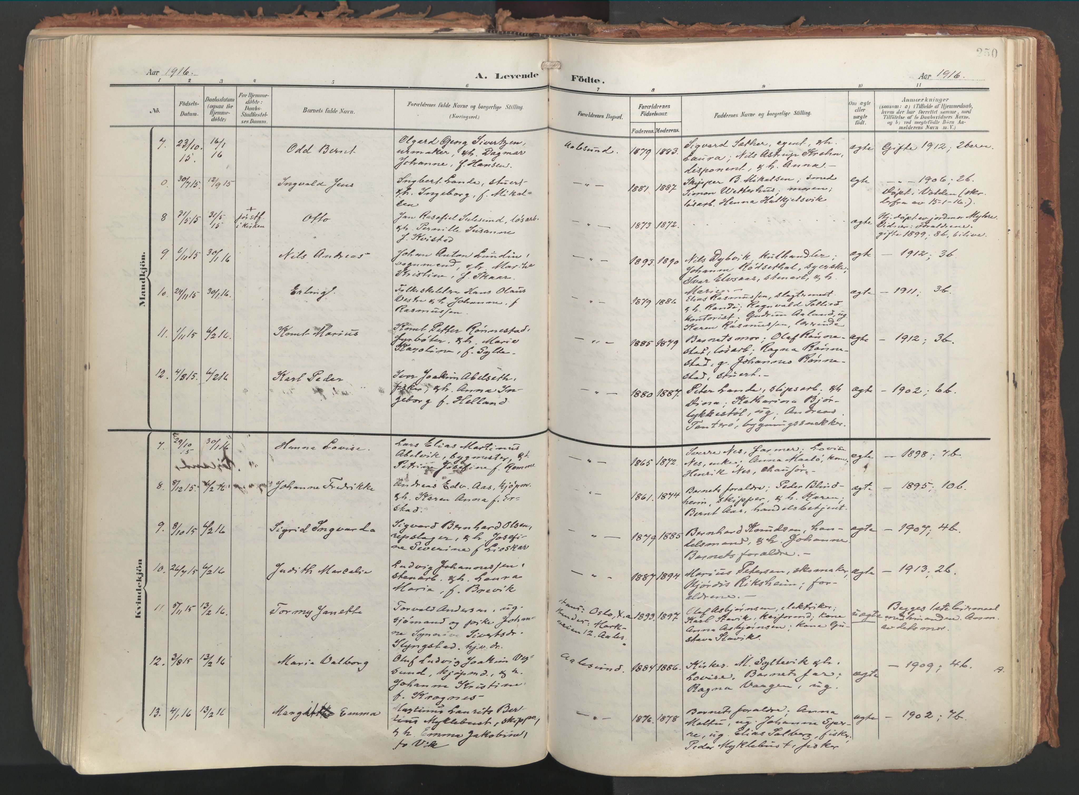 Ministerialprotokoller, klokkerbøker og fødselsregistre - Møre og Romsdal, AV/SAT-A-1454/529/L0460: Ministerialbok nr. 529A10, 1906-1917, s. 250