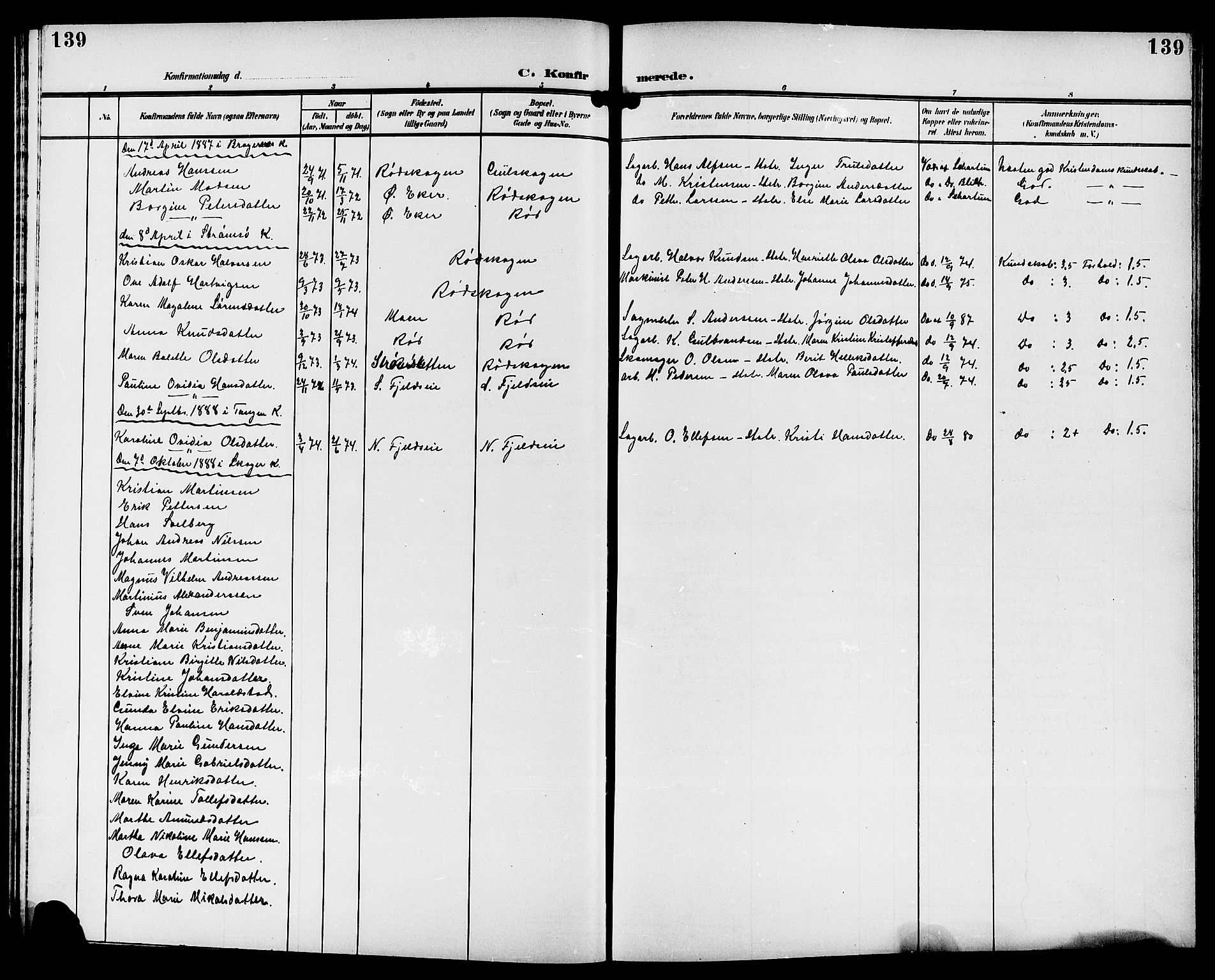 Strømsgodset kirkebøker, AV/SAKO-A-324/G/Ga/L0002: Klokkerbok nr. 2, 1885-1910, s. 139