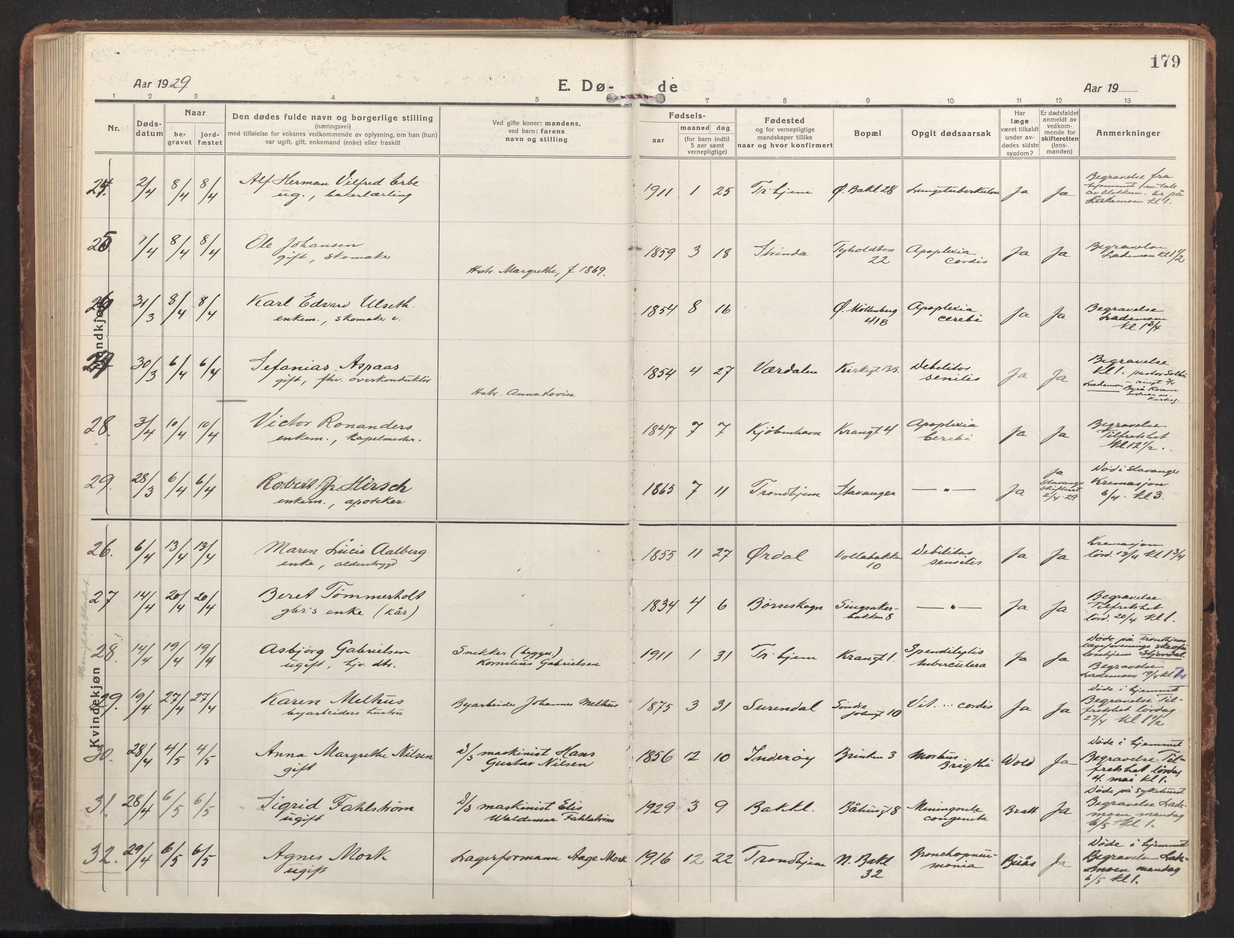 Ministerialprotokoller, klokkerbøker og fødselsregistre - Sør-Trøndelag, SAT/A-1456/604/L0207: Ministerialbok nr. 604A27, 1917-1933, s. 179