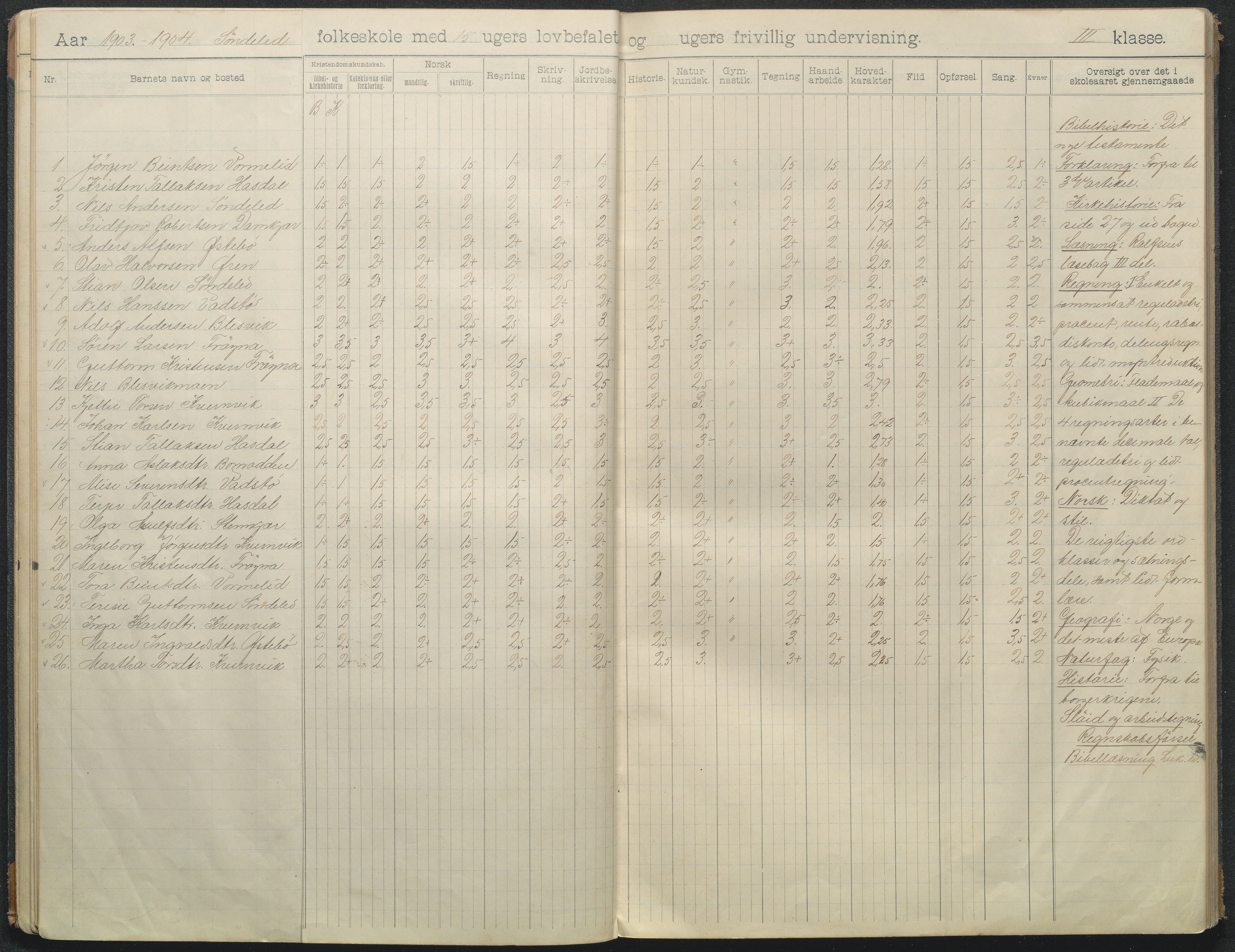 Søndeled kommune, AAKS/KA0913-PK/1/05/05f/L0008: Skoleprotokoll, 1901-1919