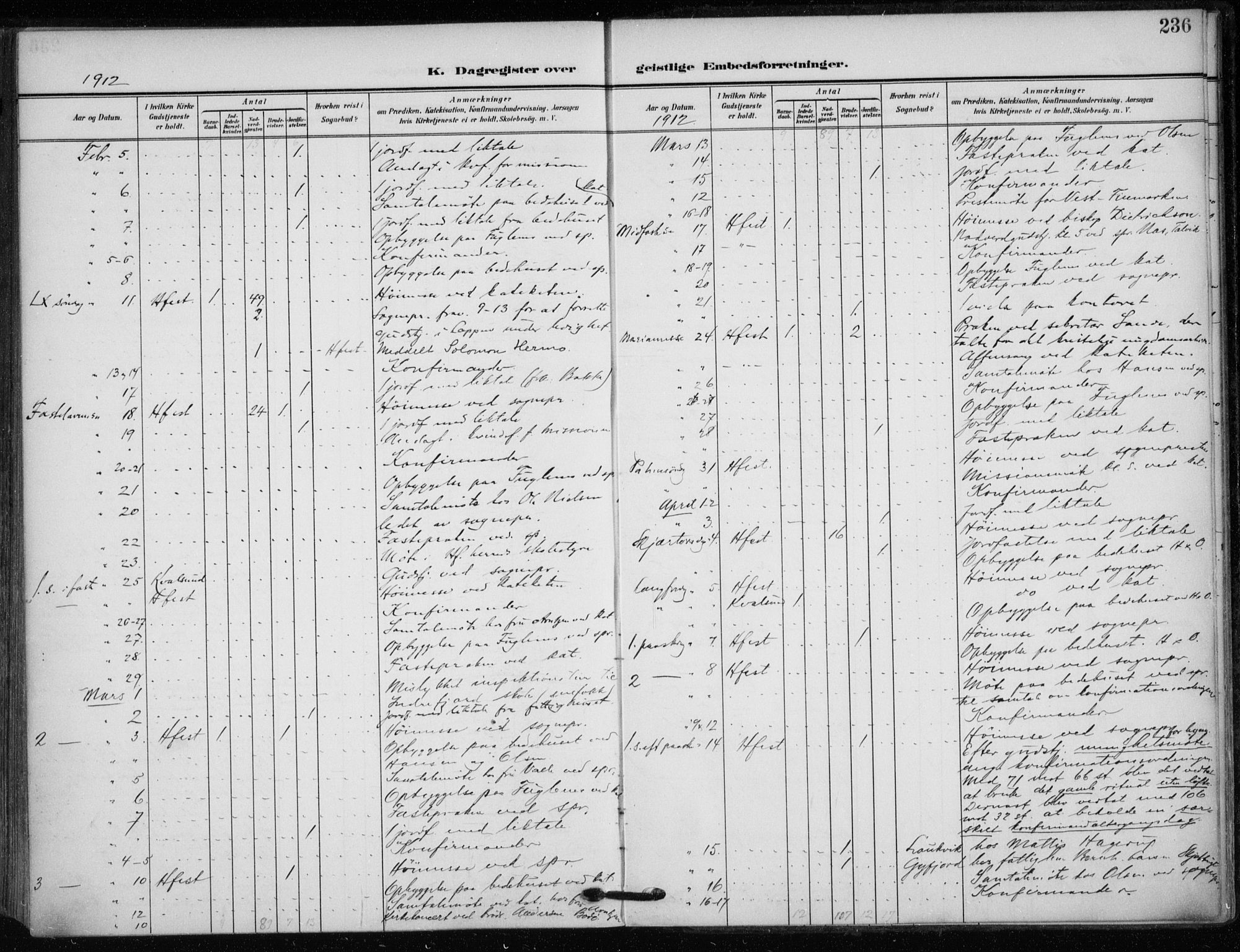 Hammerfest sokneprestkontor, AV/SATØ-S-1347/H/Ha/L0014.kirke: Ministerialbok nr. 14, 1906-1916, s. 236