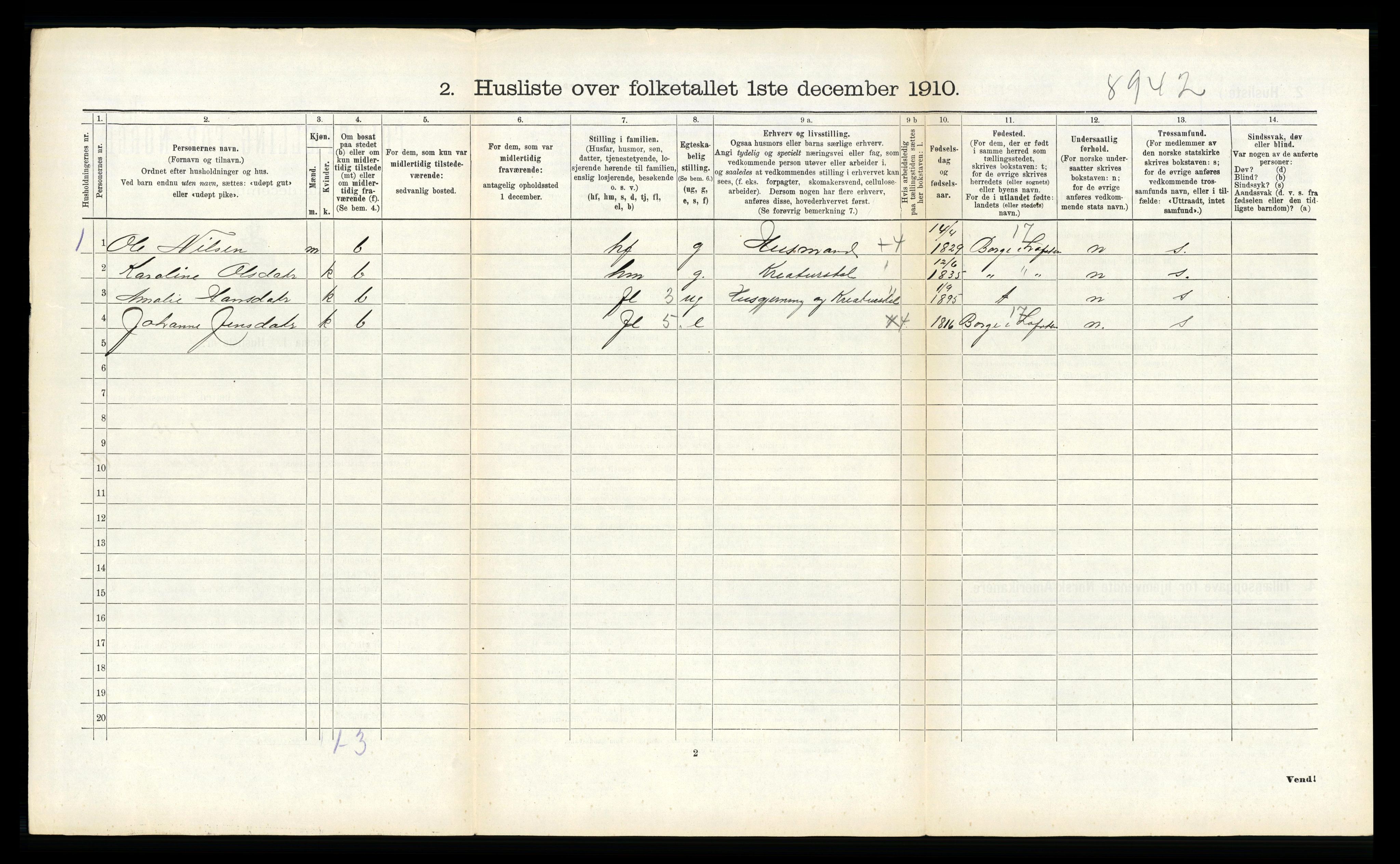 RA, Folketelling 1910 for 1864 Gimsøy herred, 1910, s. 448