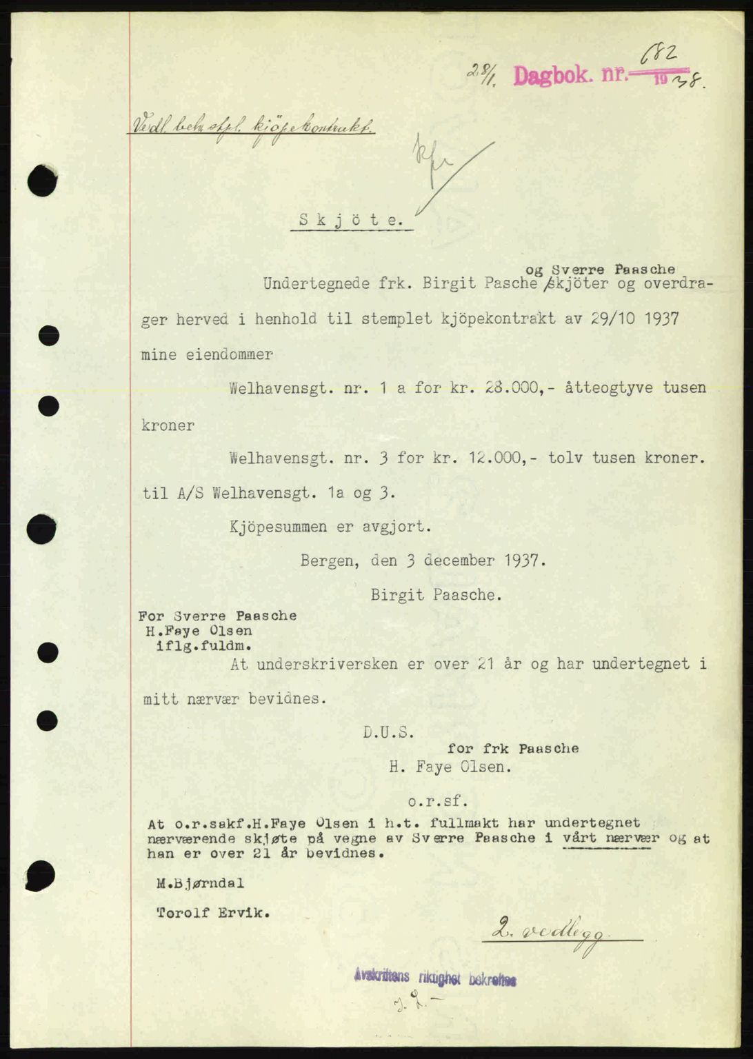 Byfogd og Byskriver i Bergen, SAB/A-3401/03/03Bc/L0006: Pantebok nr. A5, 1937-1938, Dagboknr: 682/1938