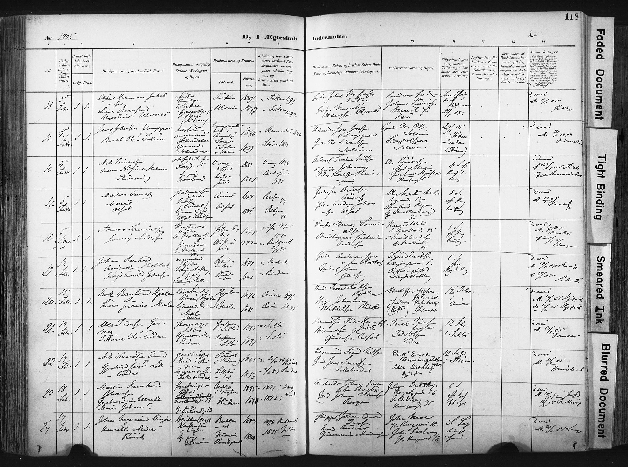 Ministerialprotokoller, klokkerbøker og fødselsregistre - Sør-Trøndelag, SAT/A-1456/604/L0201: Ministerialbok nr. 604A21, 1901-1911, s. 118
