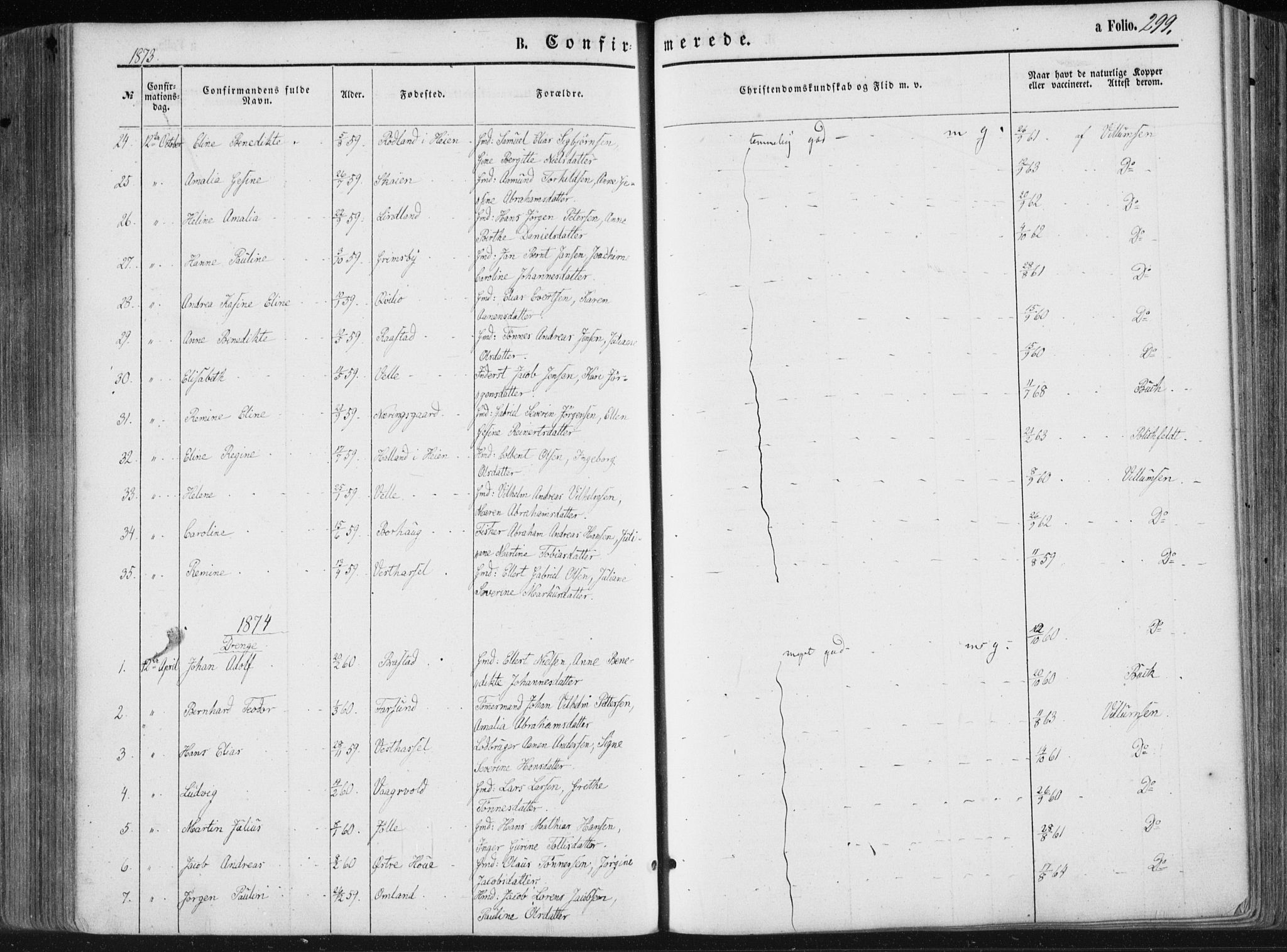 Lista sokneprestkontor, SAK/1111-0027/F/Fa/L0011: Ministerialbok nr. A 11, 1861-1878, s. 299