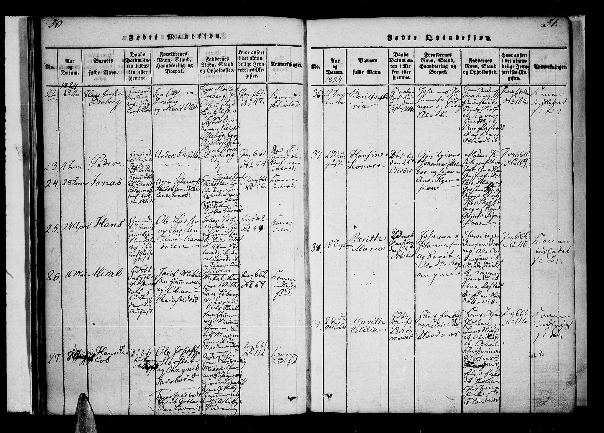 Lyngen sokneprestembete, AV/SATØ-S-1289/H/He/Hea/L0003kirke: Ministerialbok nr. 3, 1822-1838, s. 50-51