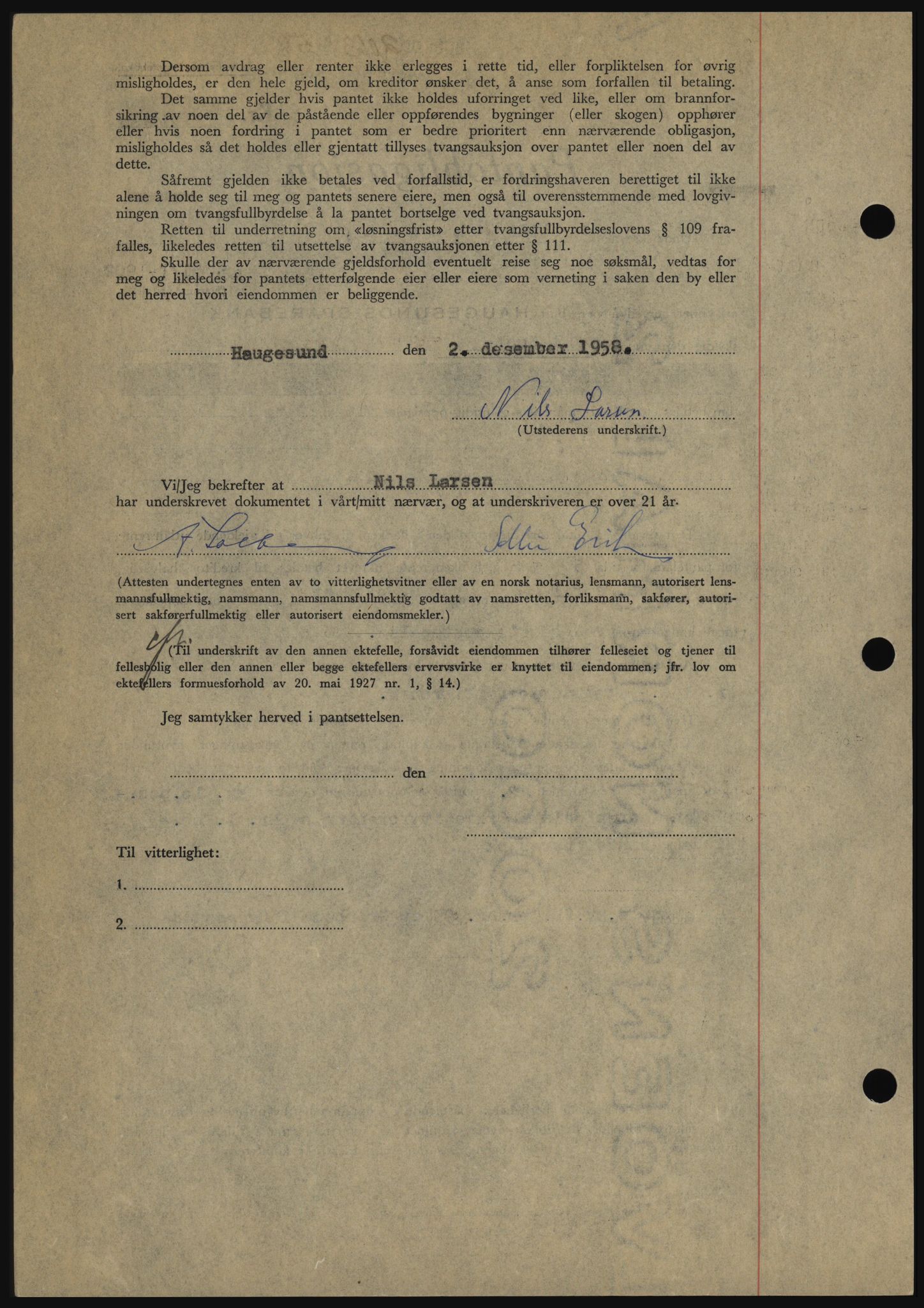 Haugesund tingrett, SAST/A-101415/01/II/IIC/L0044: Pantebok nr. B 44, 1958-1959, Dagboknr: 2063/1958