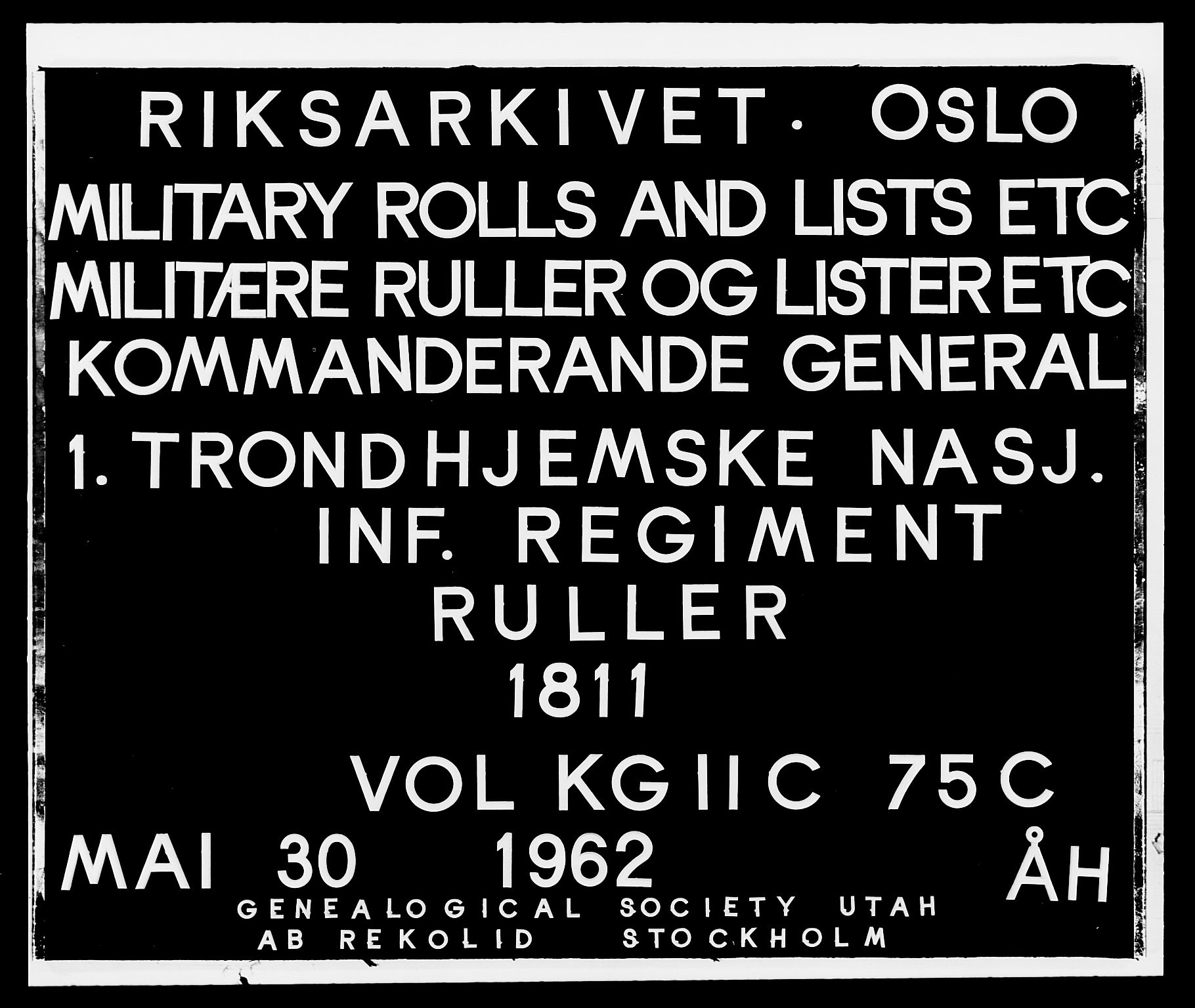 Generalitets- og kommissariatskollegiet, Det kongelige norske kommissariatskollegium, RA/EA-5420/E/Eh/L0075c: 1. Trondheimske nasjonale infanteriregiment, 1811, s. 1