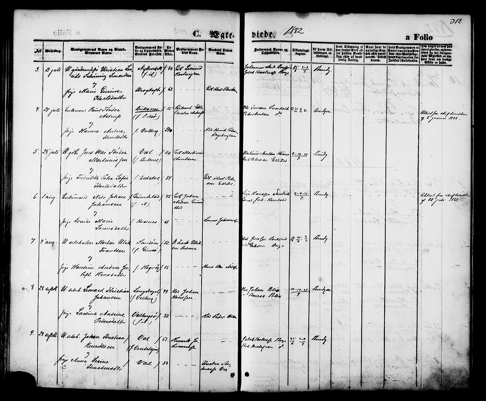 Ministerialprotokoller, klokkerbøker og fødselsregistre - Nordland, AV/SAT-A-1459/880/L1132: Ministerialbok nr. 880A06, 1869-1887, s. 312