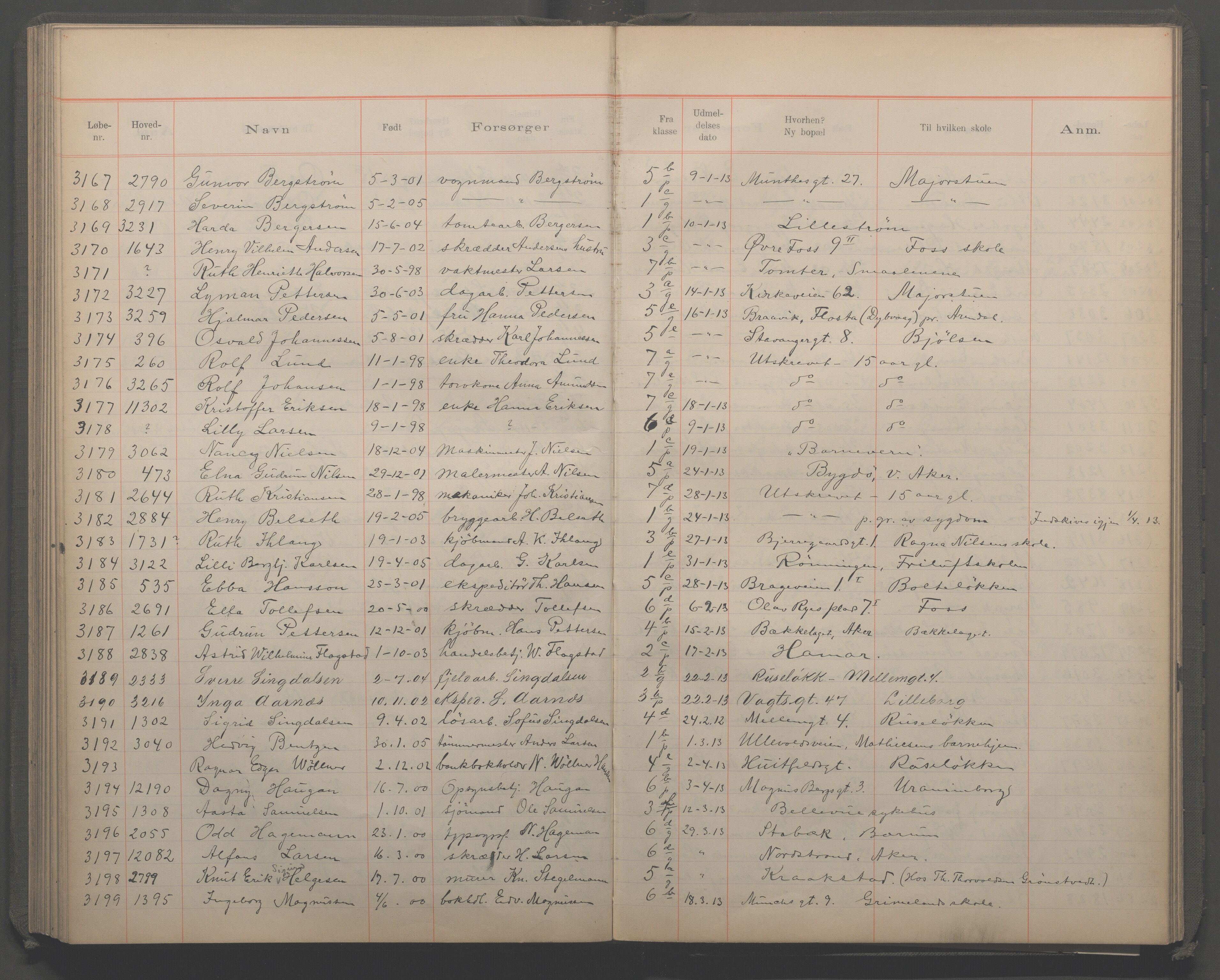 Møllergata skole, OBA/A-20129/F/Fa/L0005: Utskrivningsprotokoll, 1905-1917, s. 95