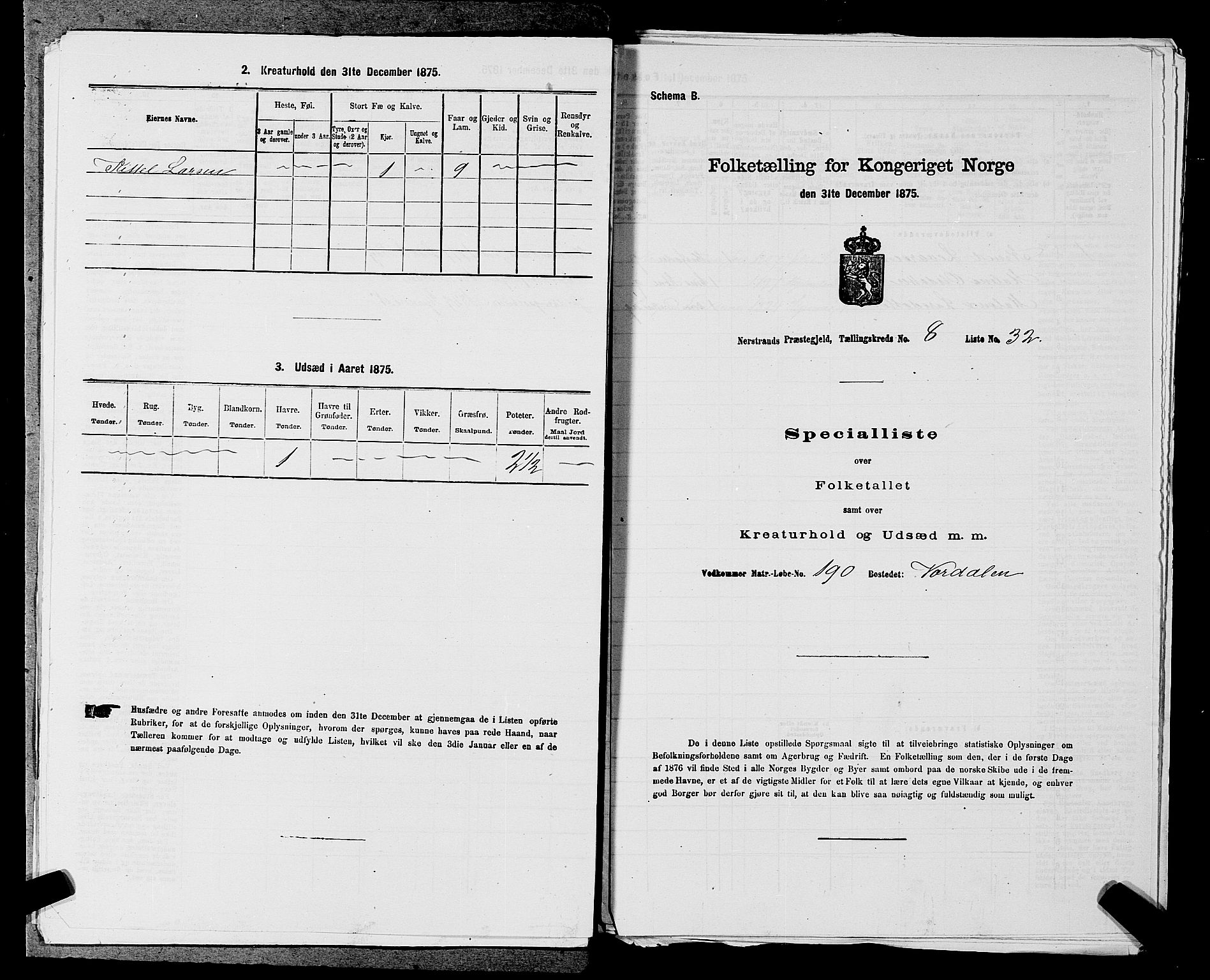 SAST, Folketelling 1875 for 1139P Nedstrand prestegjeld, 1875, s. 923