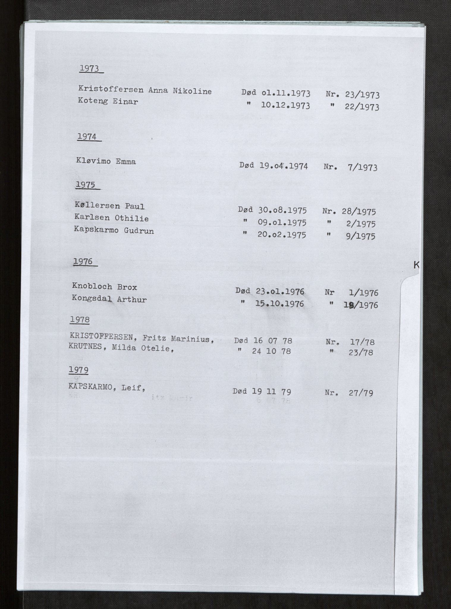 Vefsn lensmannskontor, SAT/A-5714/4/Gh/L0001: Dødsfallprotokoll, 1973-1990, s. 101