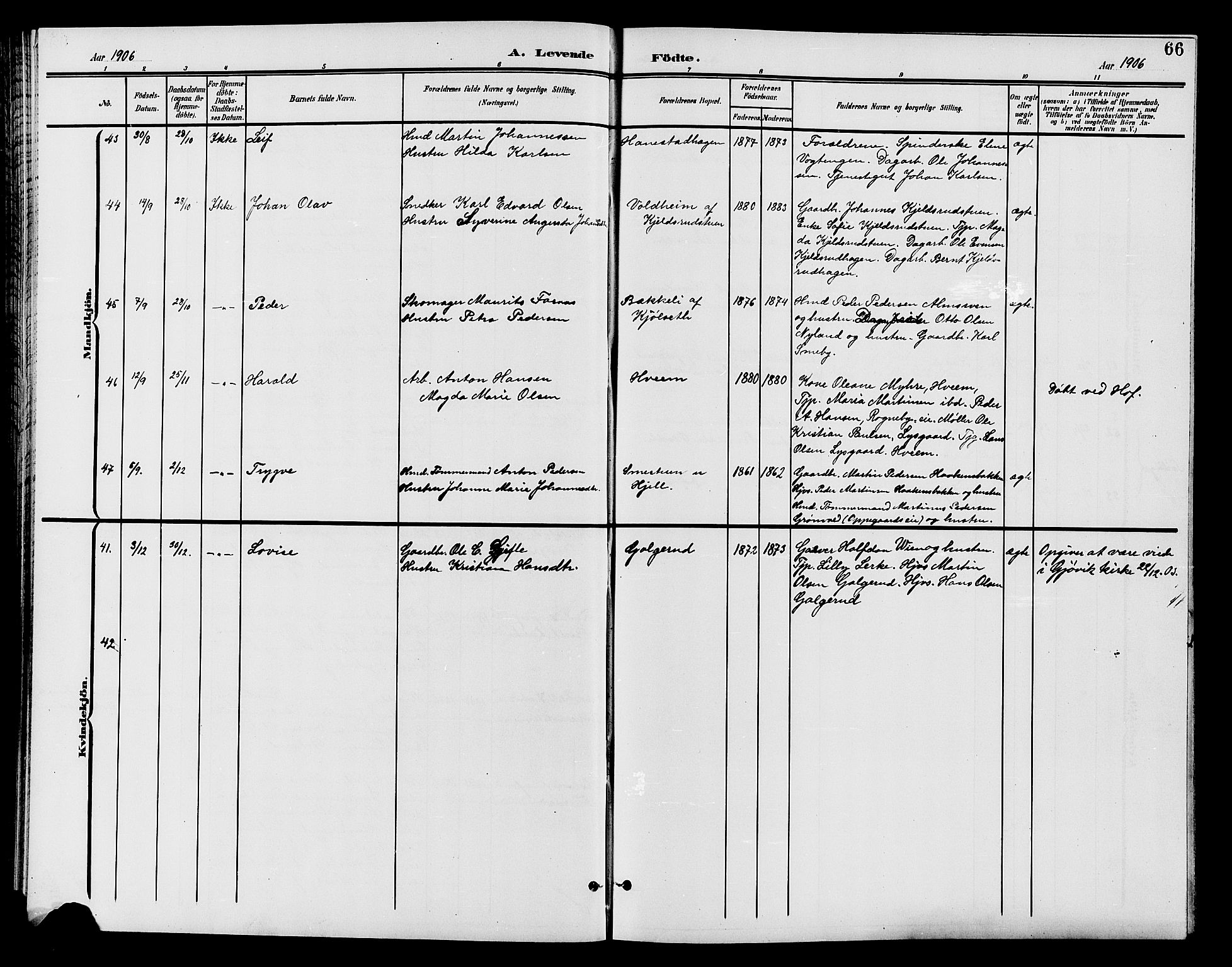 Østre Toten prestekontor, SAH/PREST-104/H/Ha/Hab/L0007: Klokkerbok nr. 7, 1901-1912, s. 66