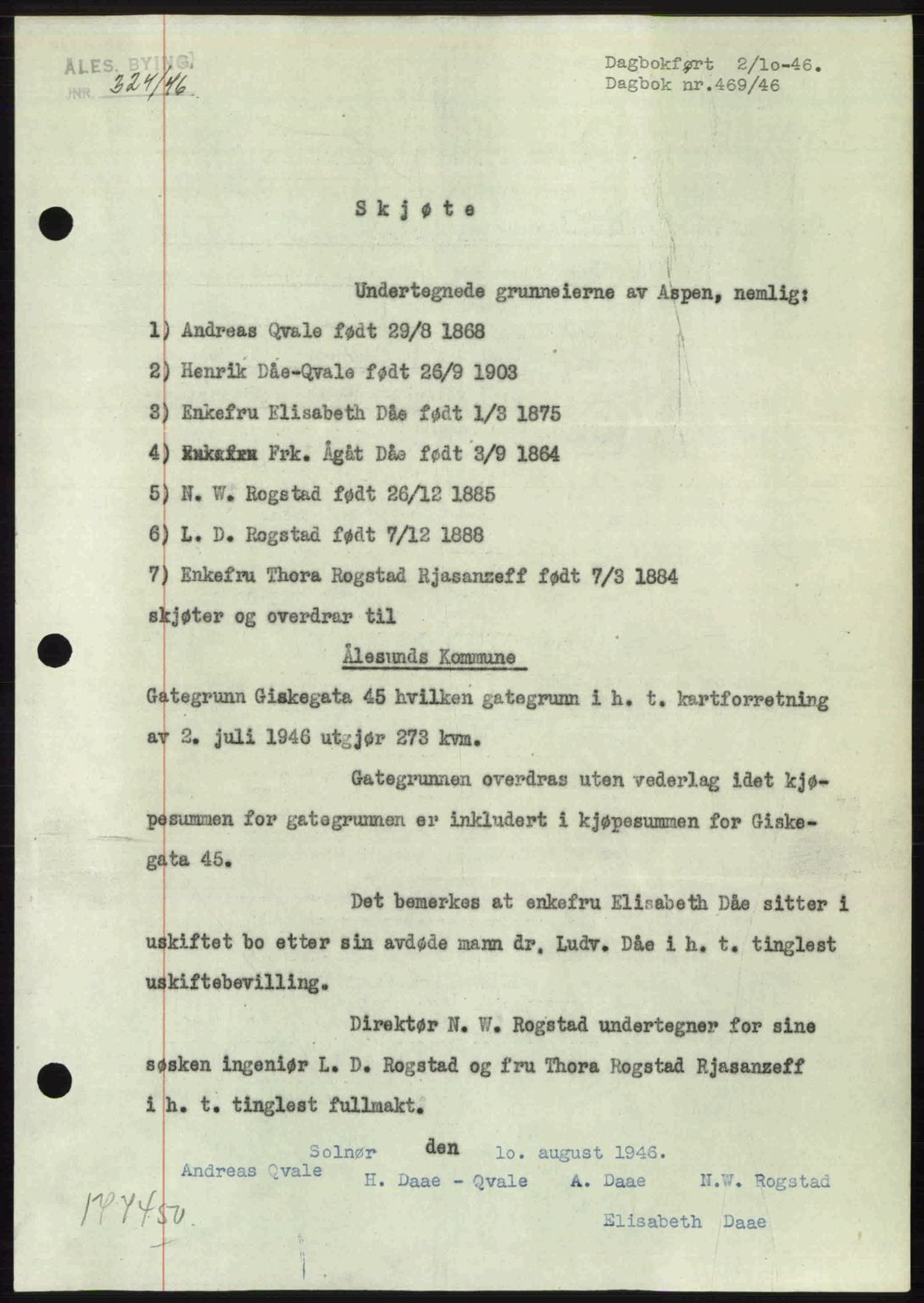 Ålesund byfogd, SAT/A-4384: Pantebok nr. 36b, 1946-1947, Dagboknr: 469/1946