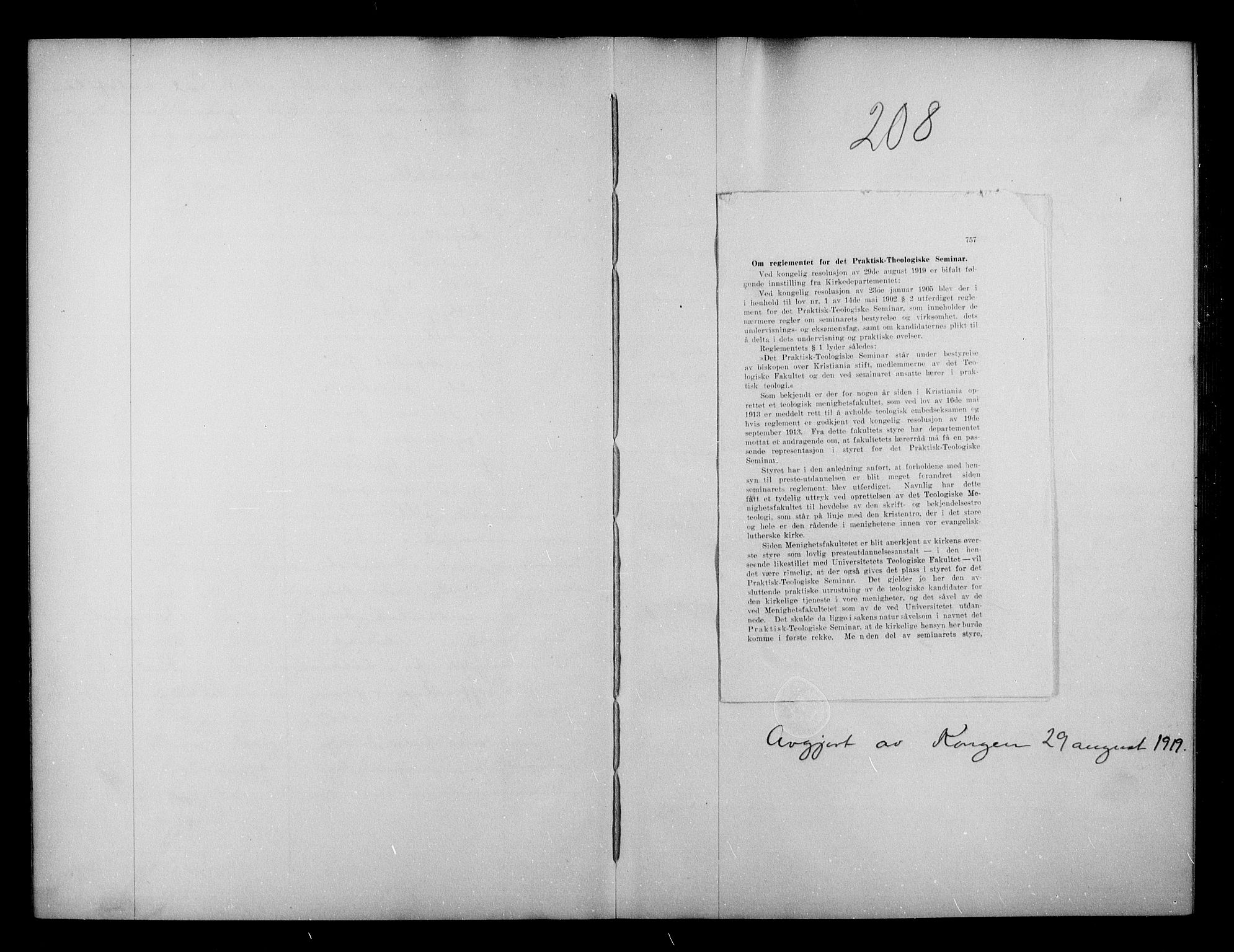 Kirke- og undervisningsdepartementet, Kontoret  for kirke og geistlighet A, AV/RA-S-1007/A/Aa/L0329: Referatprotokoll bd. 2. Ref.nr. 206-315, 1919