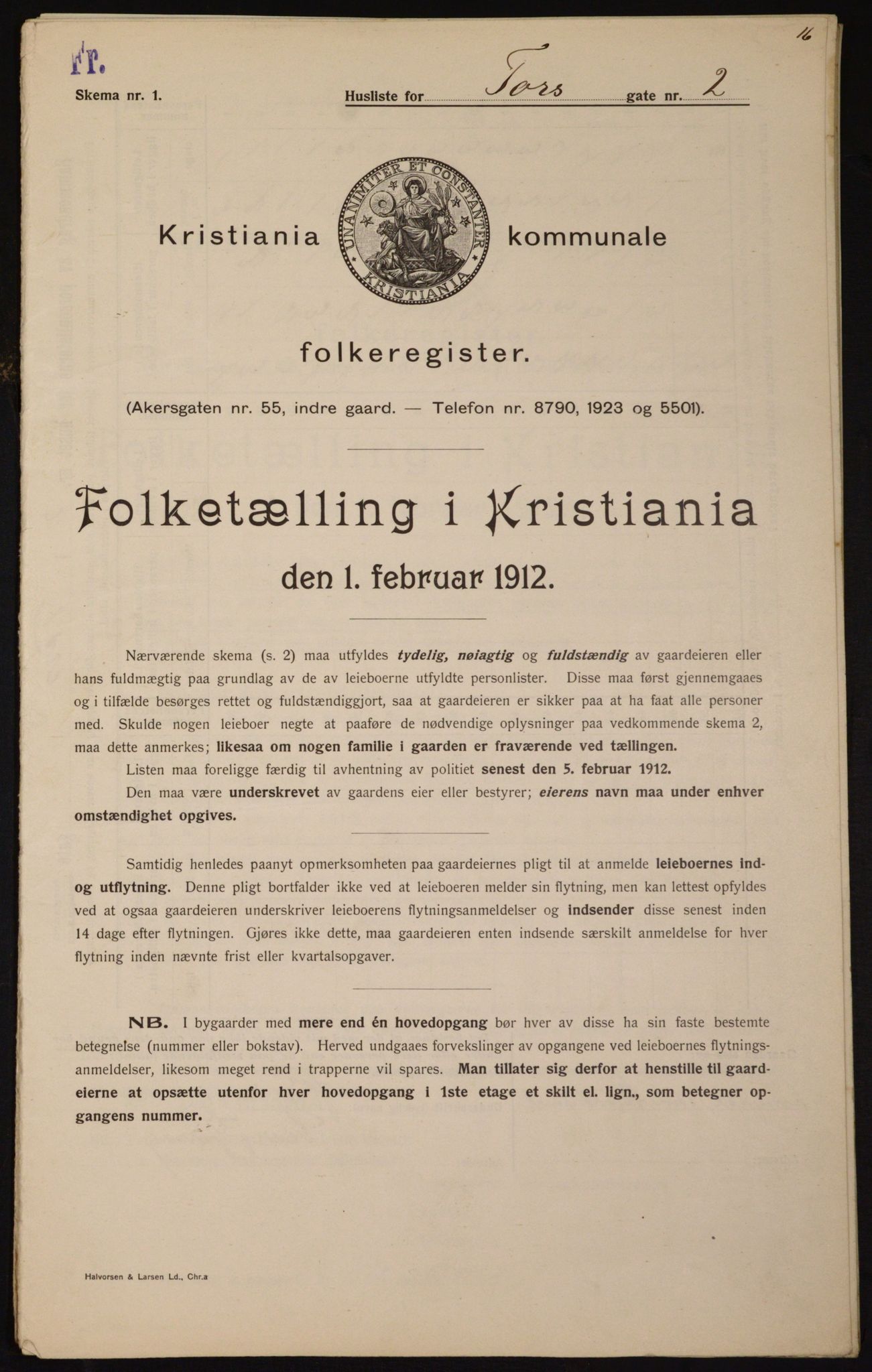 OBA, Kommunal folketelling 1.2.1912 for Kristiania, 1912, s. 114304