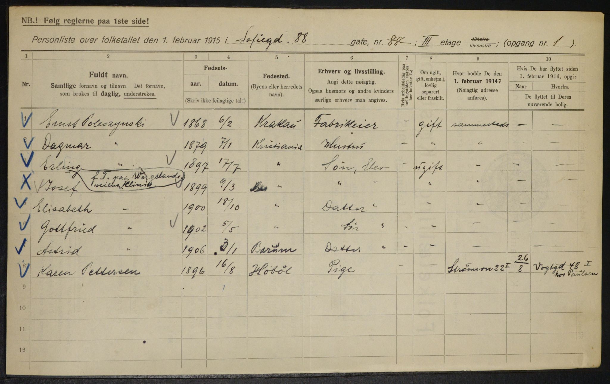 OBA, Kommunal folketelling 1.2.1915 for Kristiania, 1915, s. 99199
